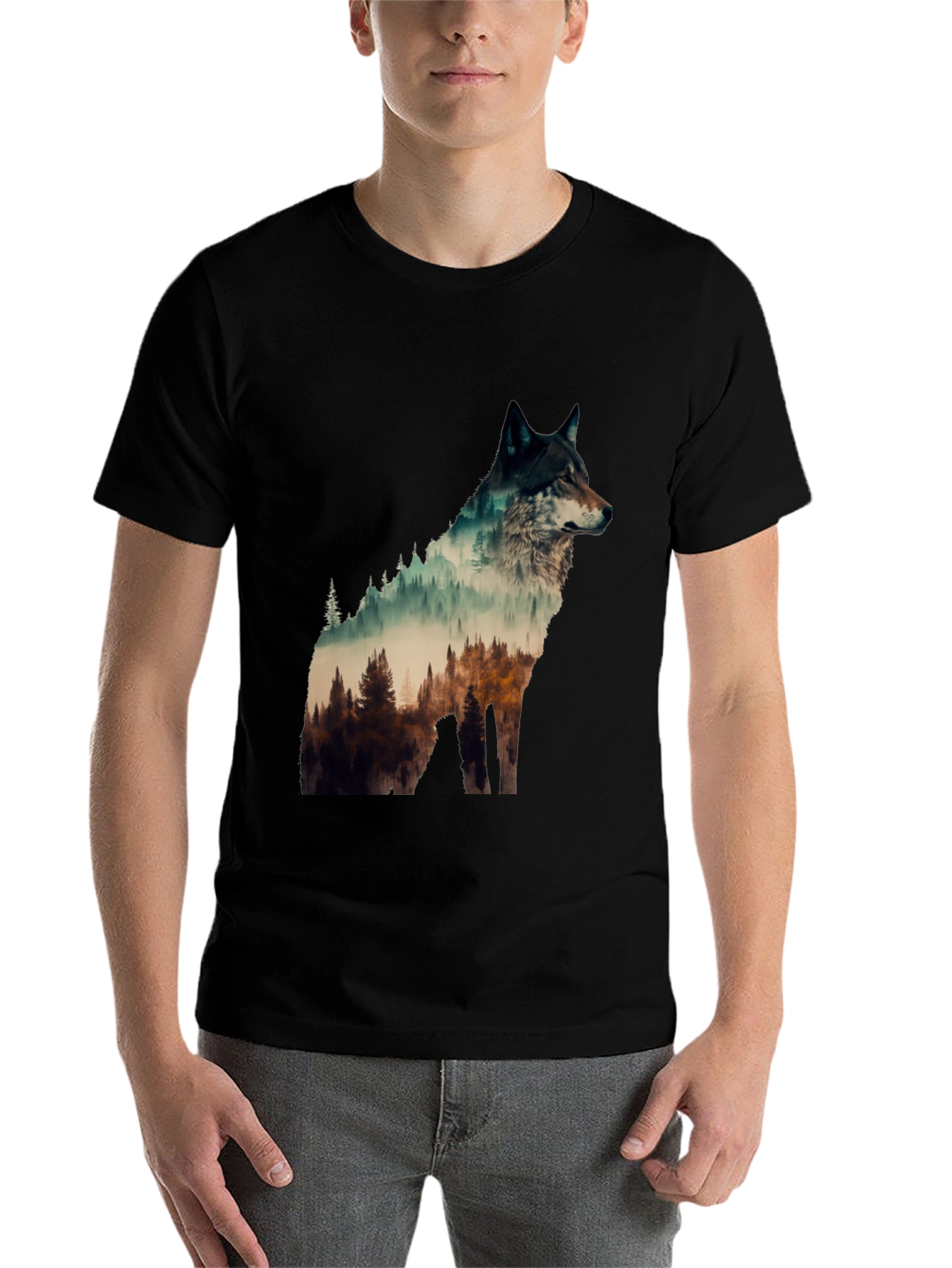 Black Wolf Forest Graphic Tee - Nature Lover's T-Shirt view 7