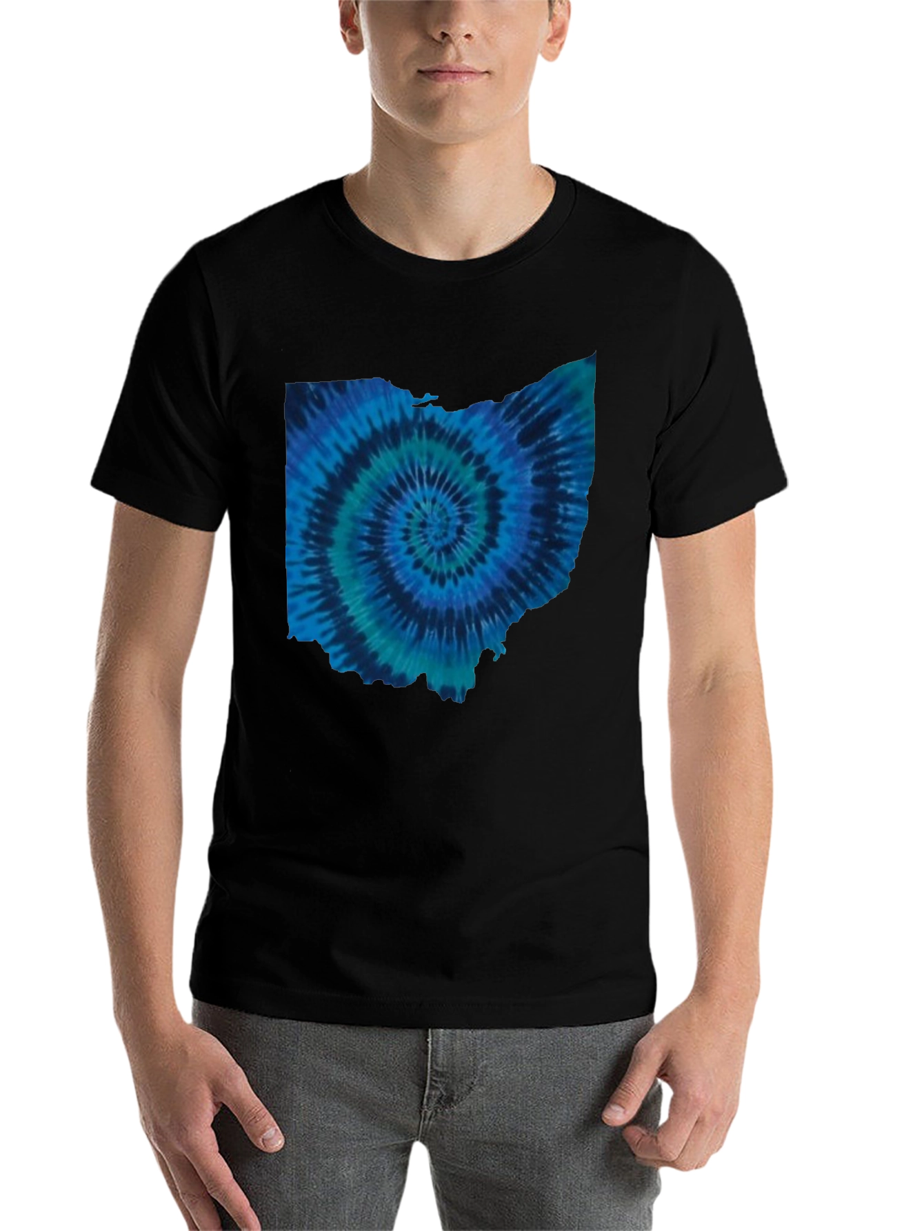 Black Ohio Tie Dye State Shape T-Shirt view 7