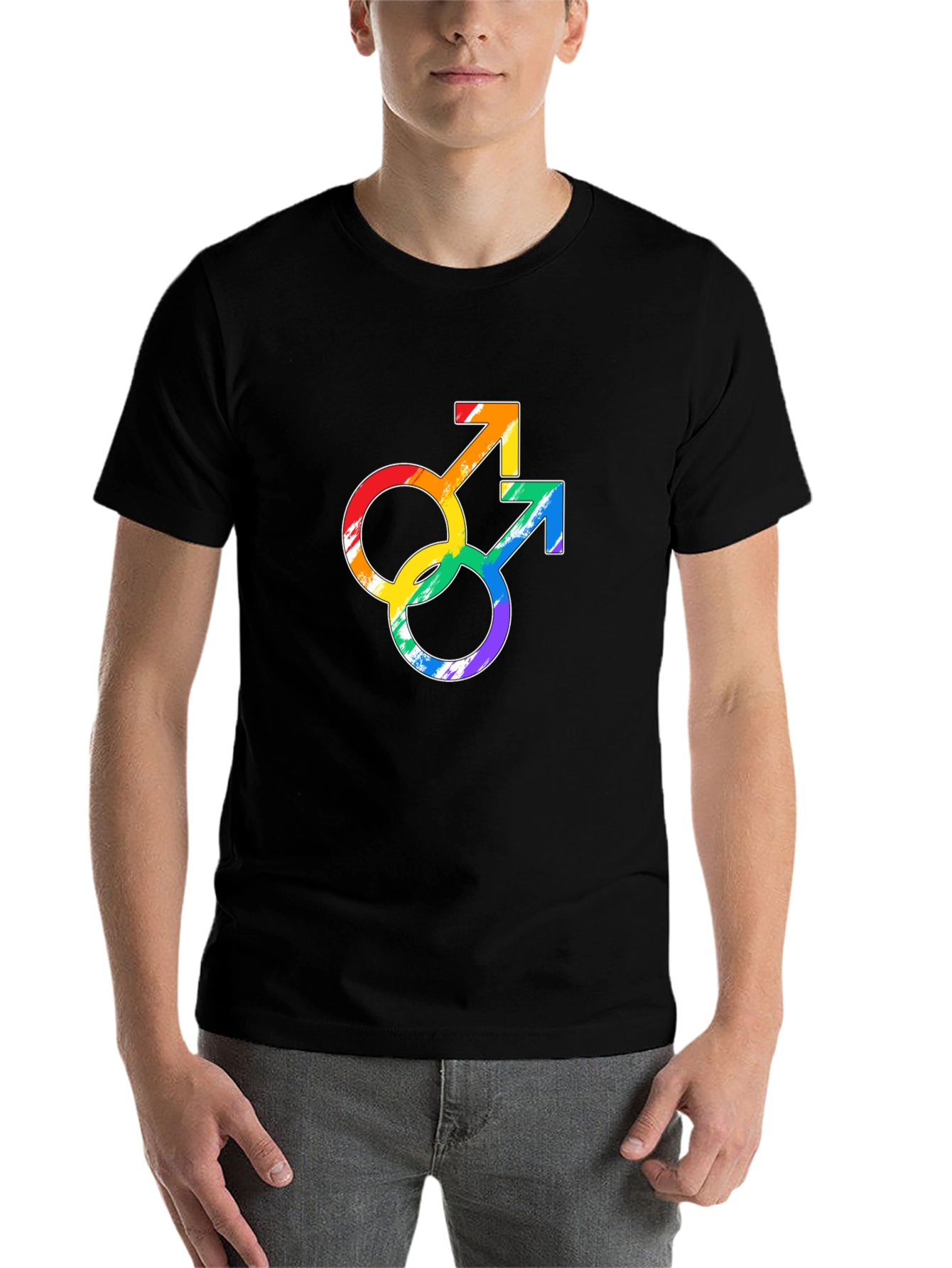 Black Rainbow Gay Pride Double Mars Symbol Black T-Shirt view 7