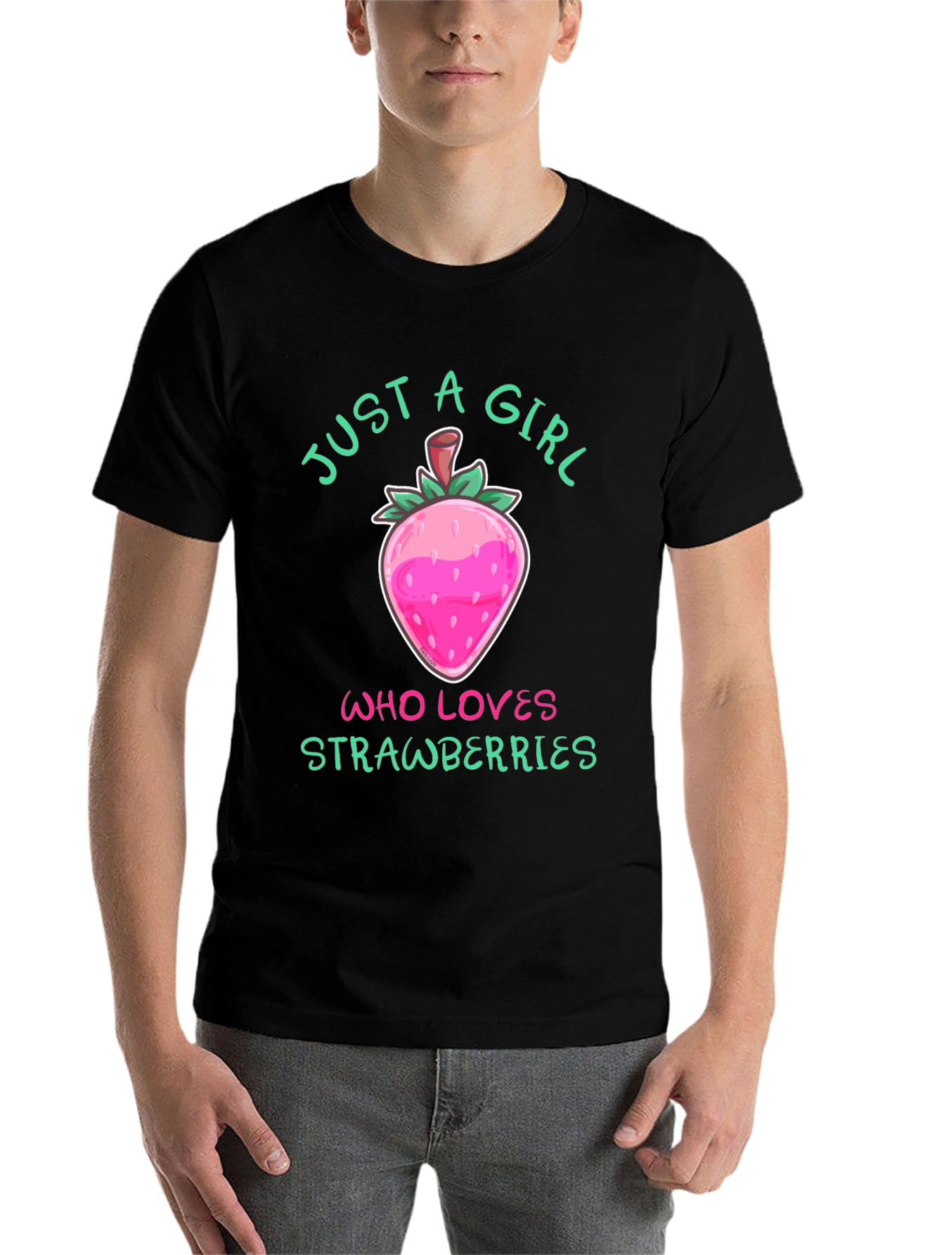 Black Strawberry Lover T-Shirt - Just A Girl Who Loves Strawberries view 7