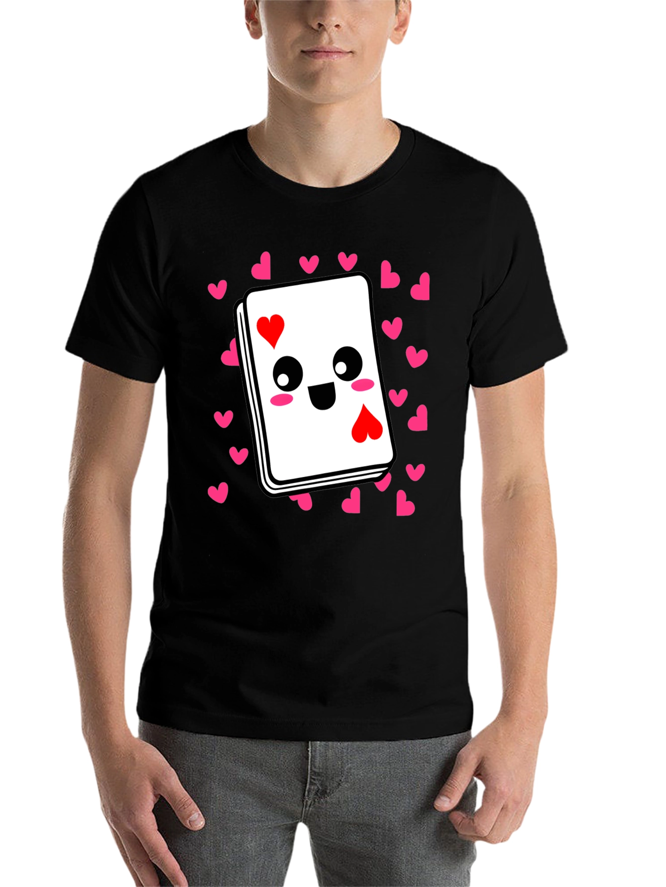 Black Ace of Hearts Kawaii T-Shirt - Playful Valentine's Day Tee view 7