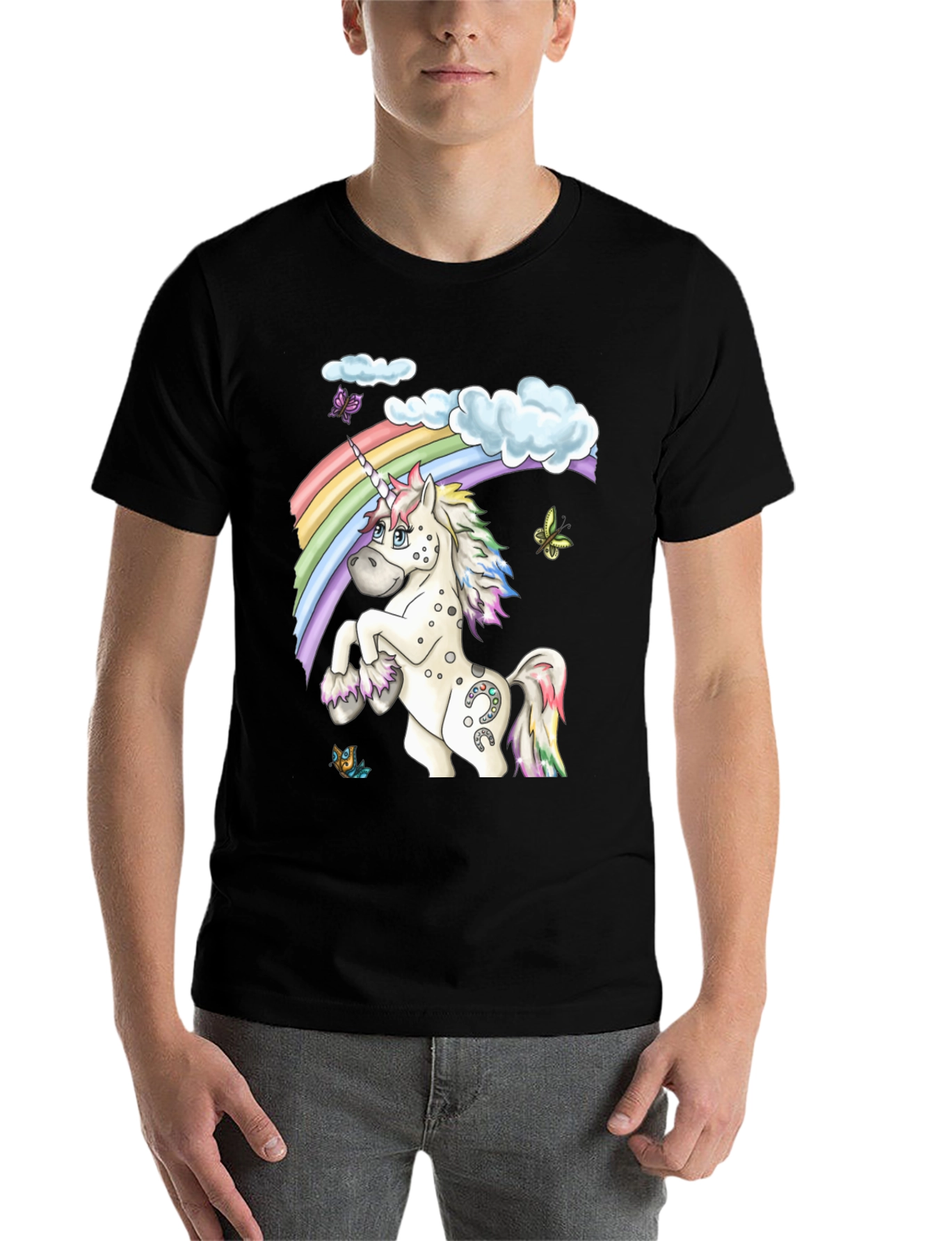 Black Unicorn Rainbow Graphic Tee - Black Casual Shirt view 7