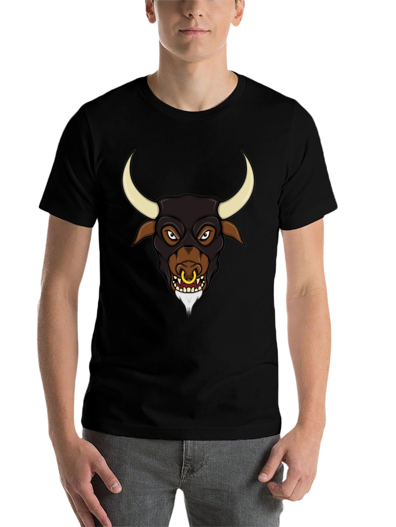 Black Black Graphic Tee - Angry Bull Design view 7