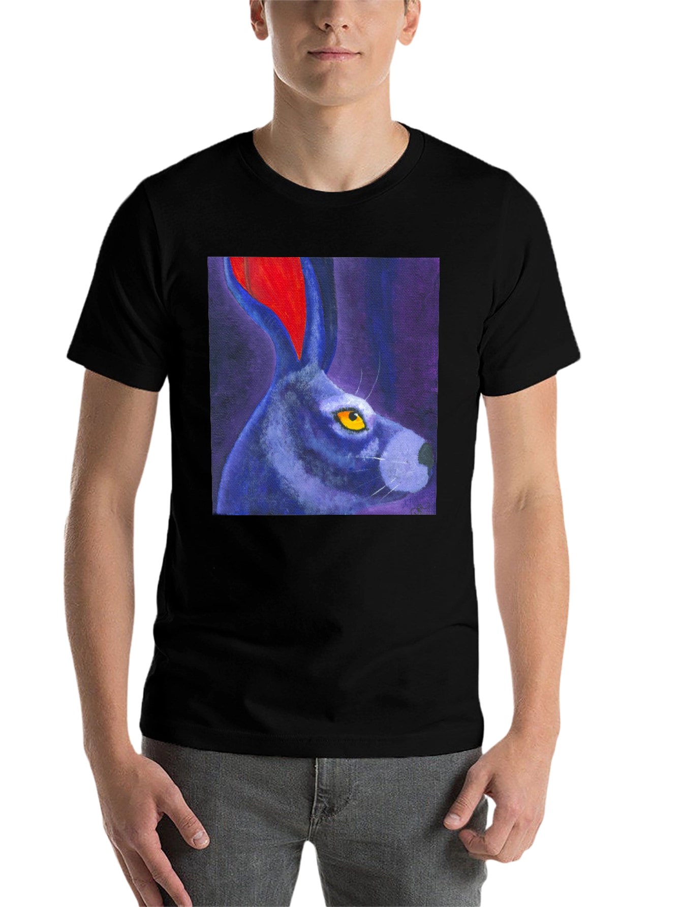 Black Rabbit Art Print Tee - Unique Graphic T-Shirt view 7