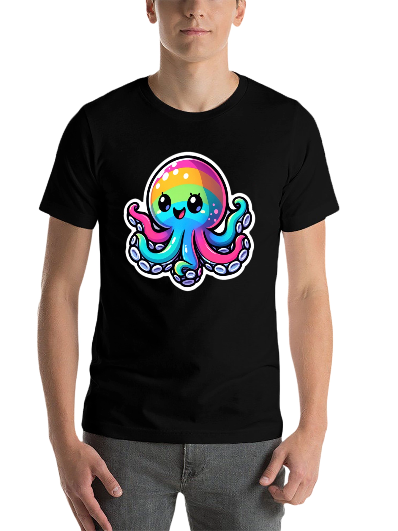 Black Rainbow Octopus Graphic Tee - Unique Colorful Design view 7