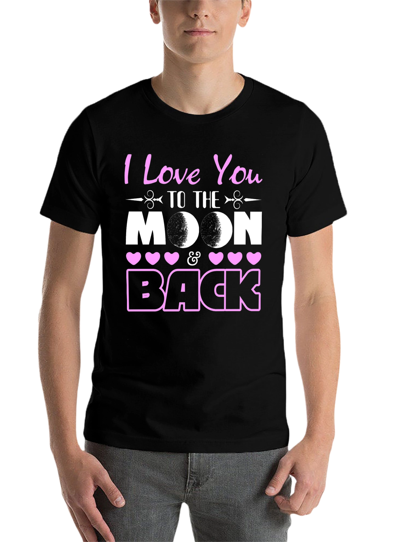 Black I Love You To The Moon and Back T-Shirt view 7