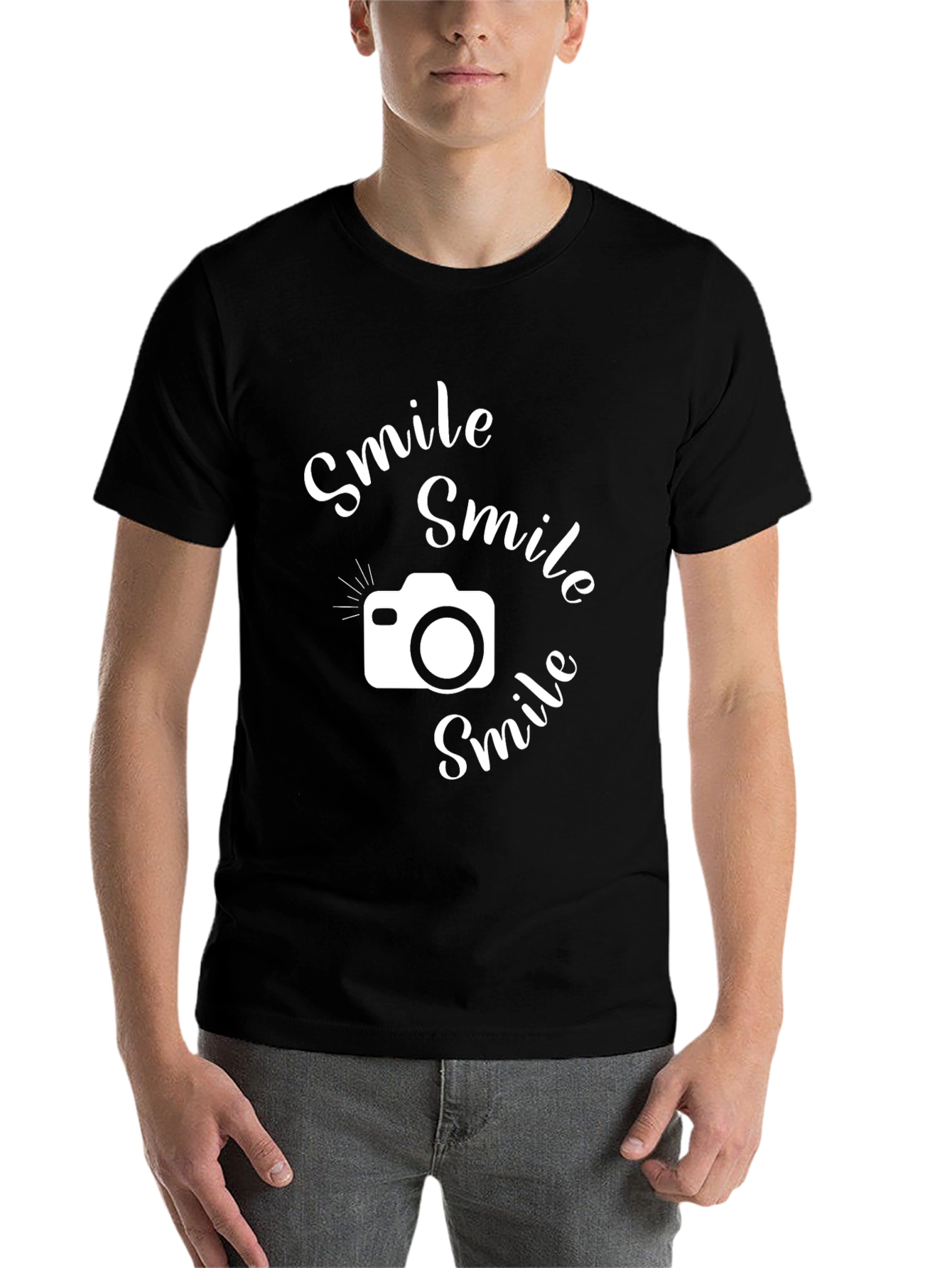 Black Smile Camera Graphic T-Shirt - Casual Black Tee view 7