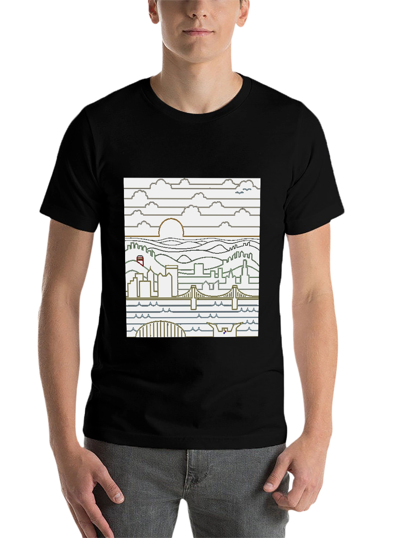 Black Pixel Art Cityscape T-Shirt - Graphic Novel Tee view 7