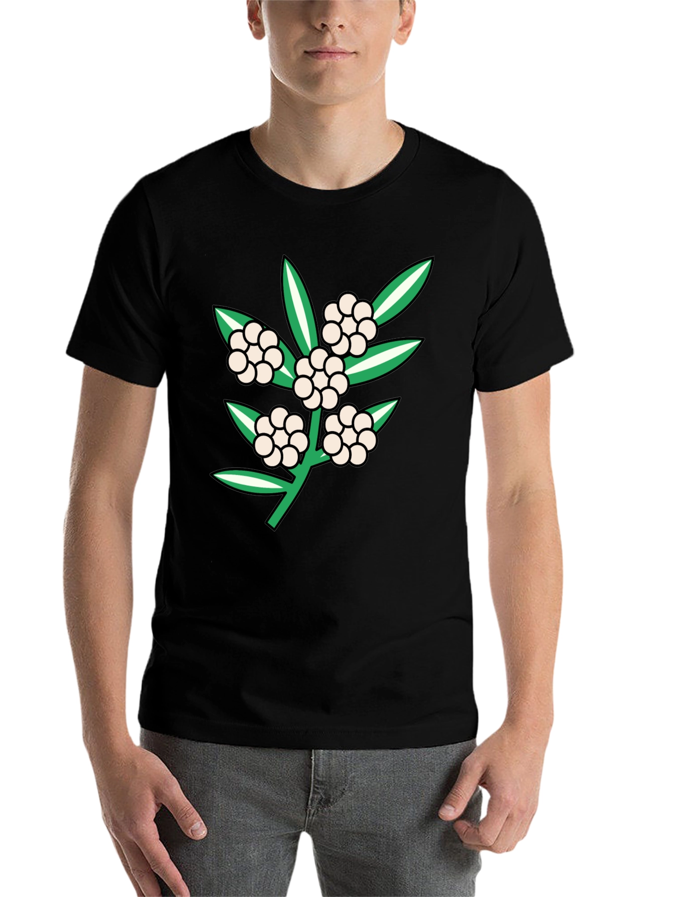 Black Floral Design Tee - Black Cotton Blend view 7