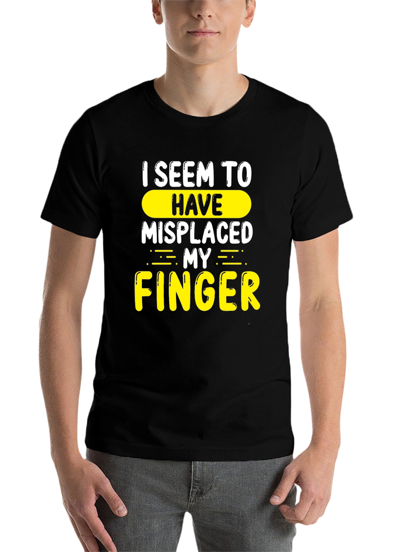 Black Misplaced Finger Graphic Novelty T-Shirt view 7