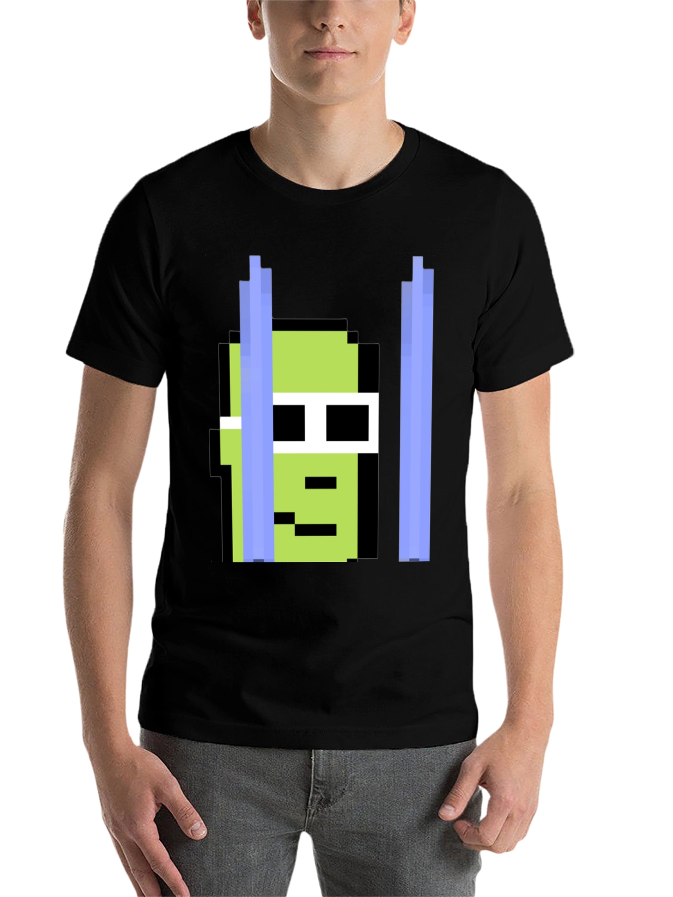 Black Pixelated Green Character Tee view 7