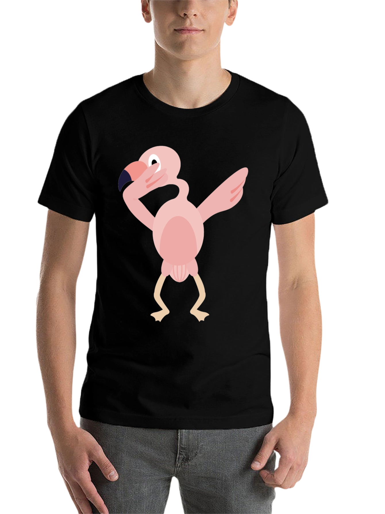 Black Dabbing Flamingo Graphic Tee - Black Cotton T-Shirt view 7