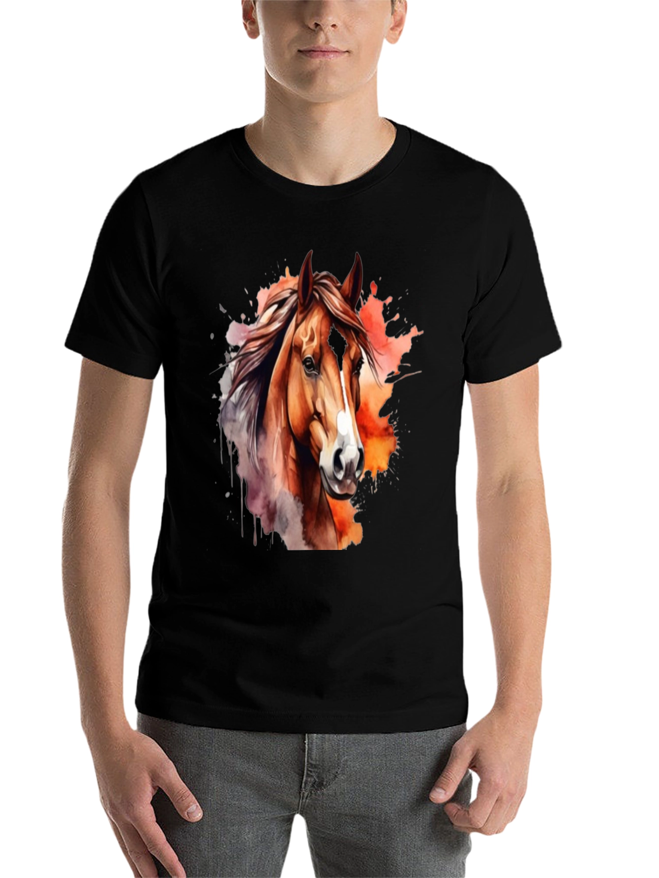 Black Horse Watercolor Graphic T-Shirt - Stylish Men's Tee view 7