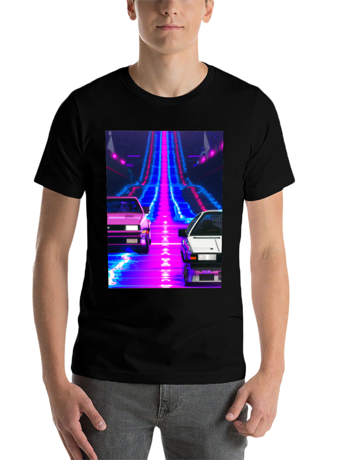 Black Retro Wave Car T-Shirt view 7