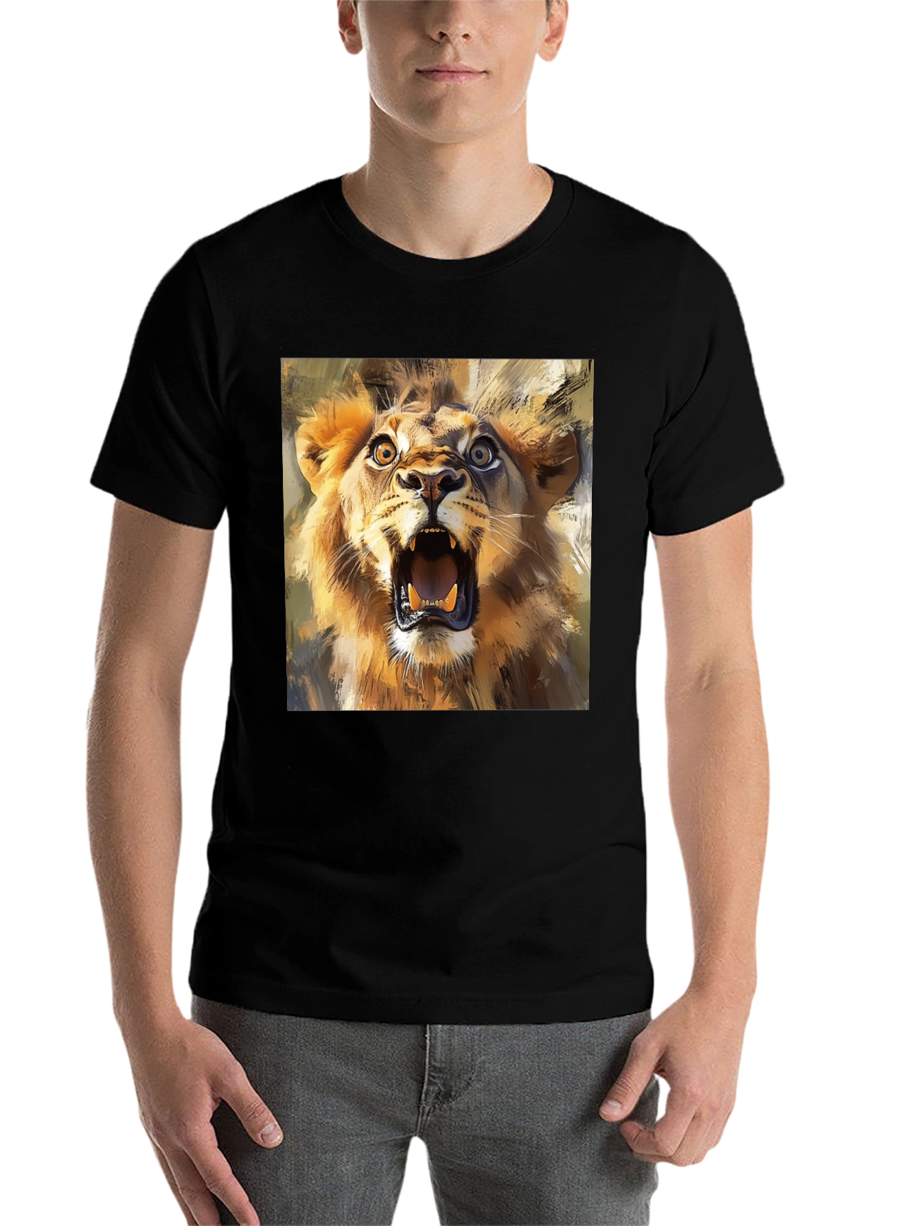 Black Roaring Lion Graphic Tee - Animal Print T-Shirt view 7