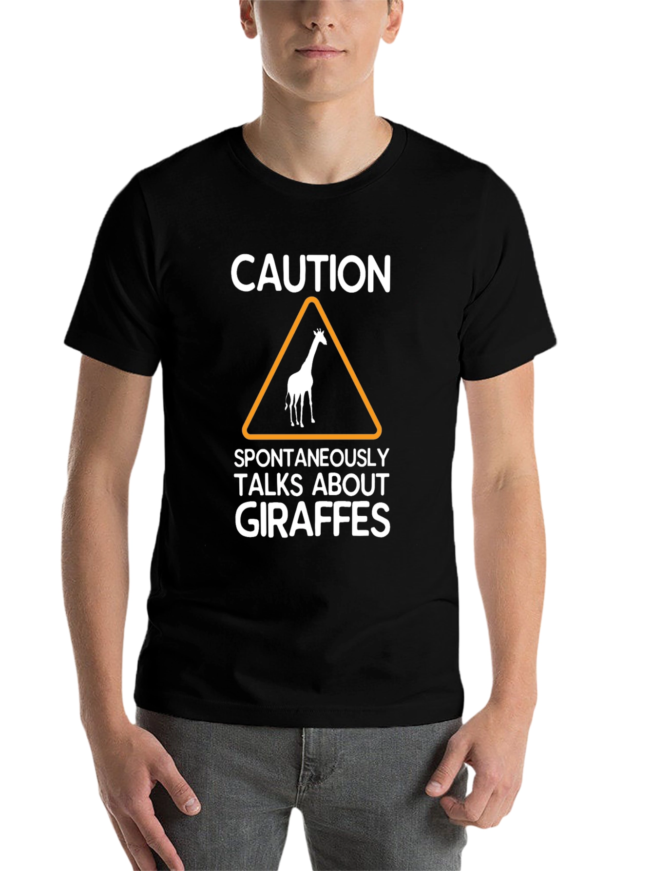 Black Caution: Giraffe Talks T-Shirt view 7