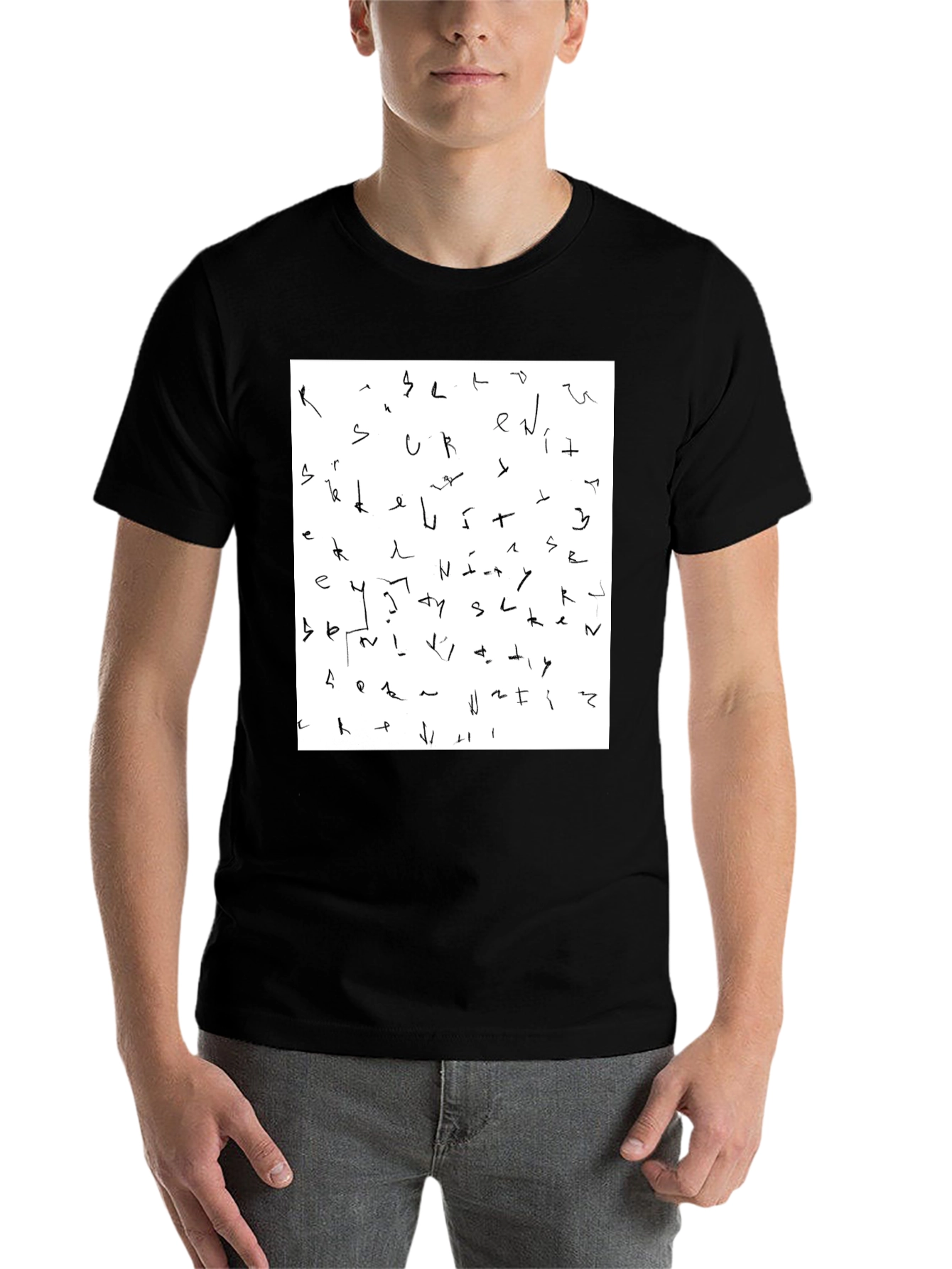 Black Abstract Scribble Print Black T-Shirt view 7