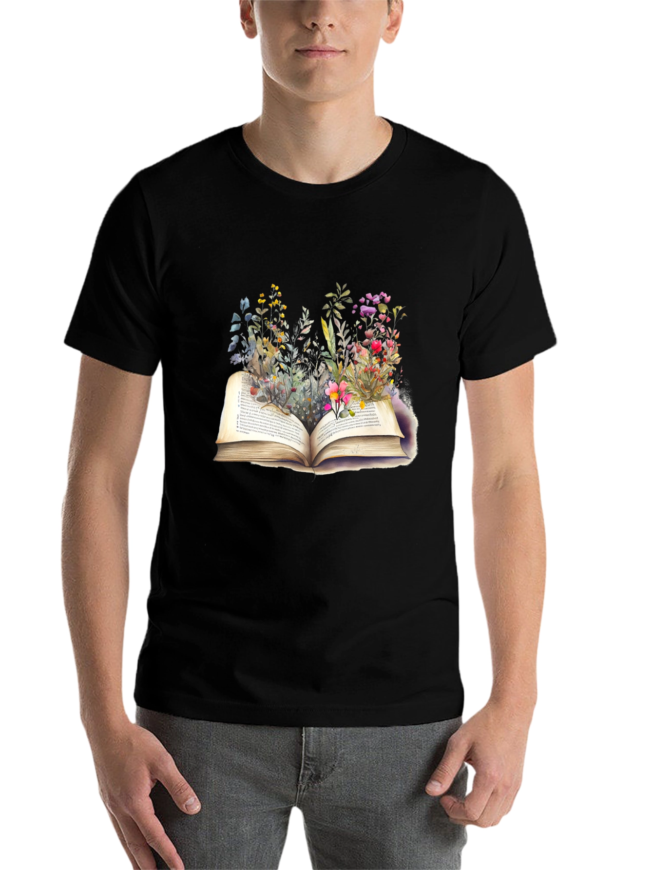 Black Floral Bookworm T-Shirt - Unisex view 7