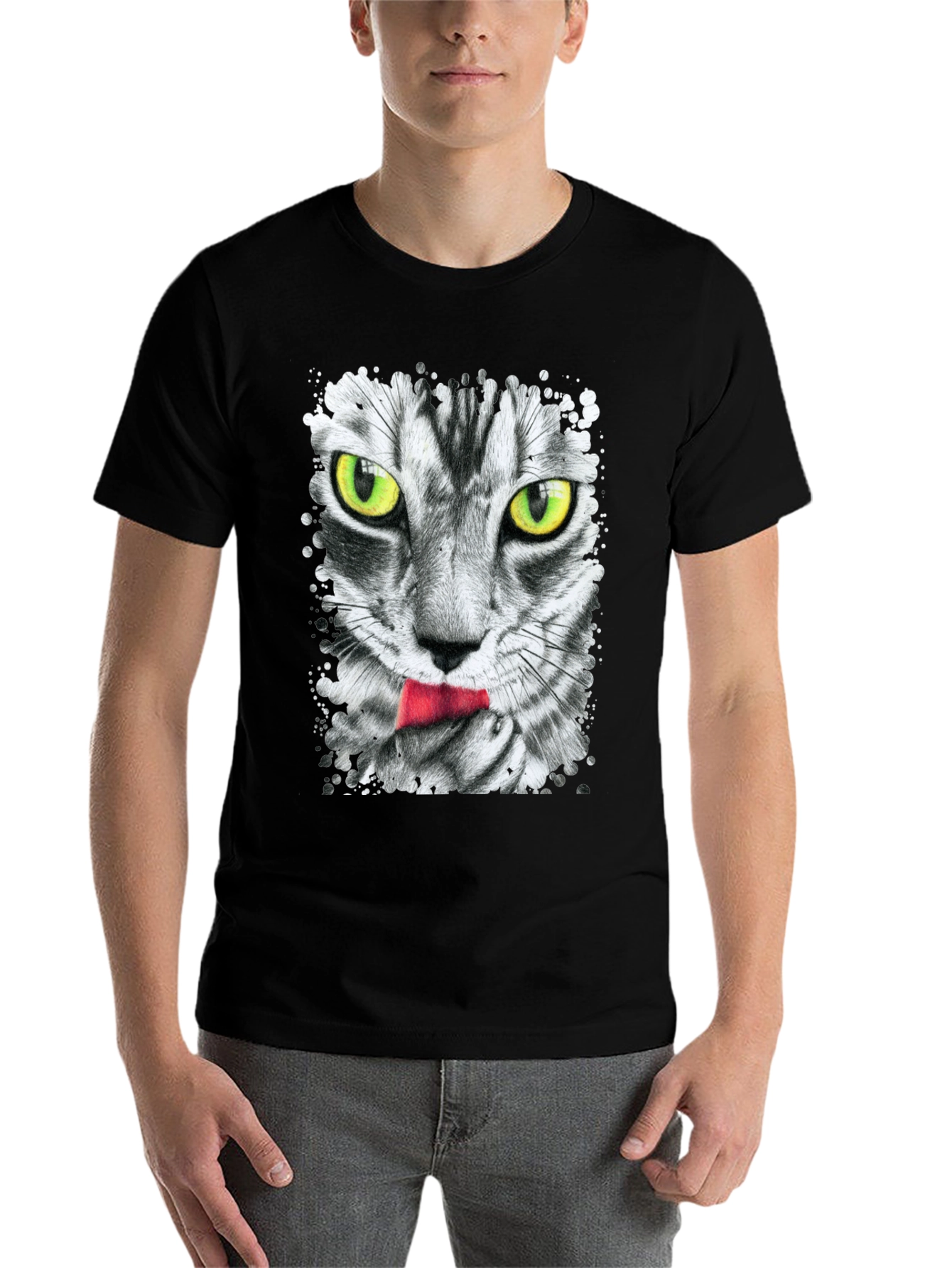 Black Cool Cat Tongue T-Shirt view 7