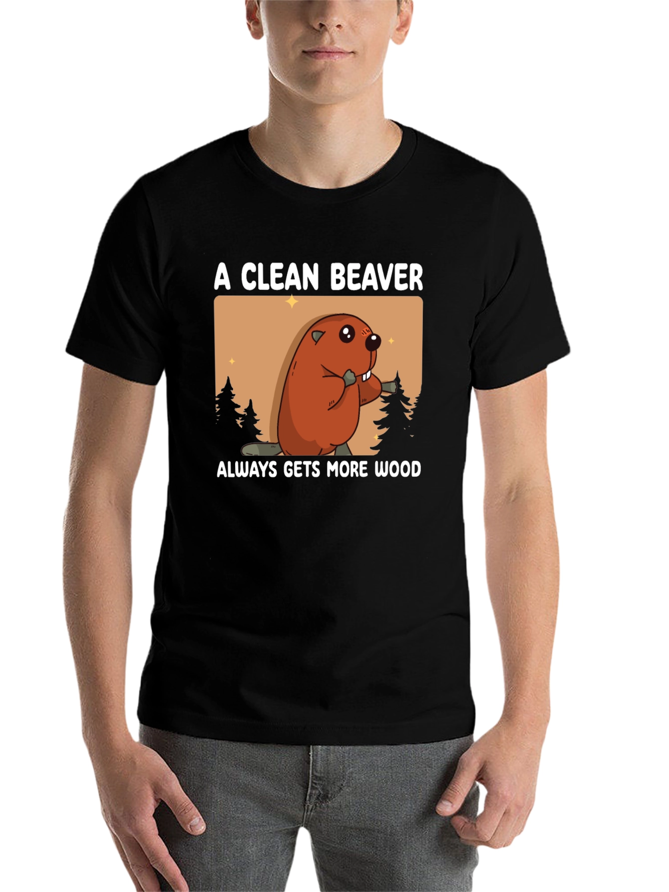 Black Clean Beaver More Wood T-Shirt - Novelty Graphic Tee view 7