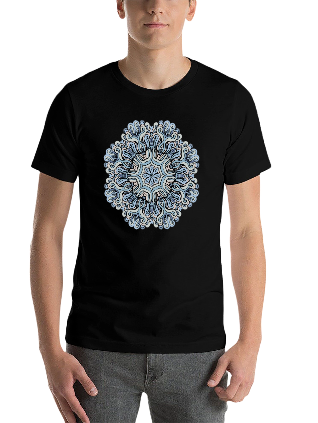 Black Blue Mandala Graphic Tee - Men's Black T-Shirt view 7