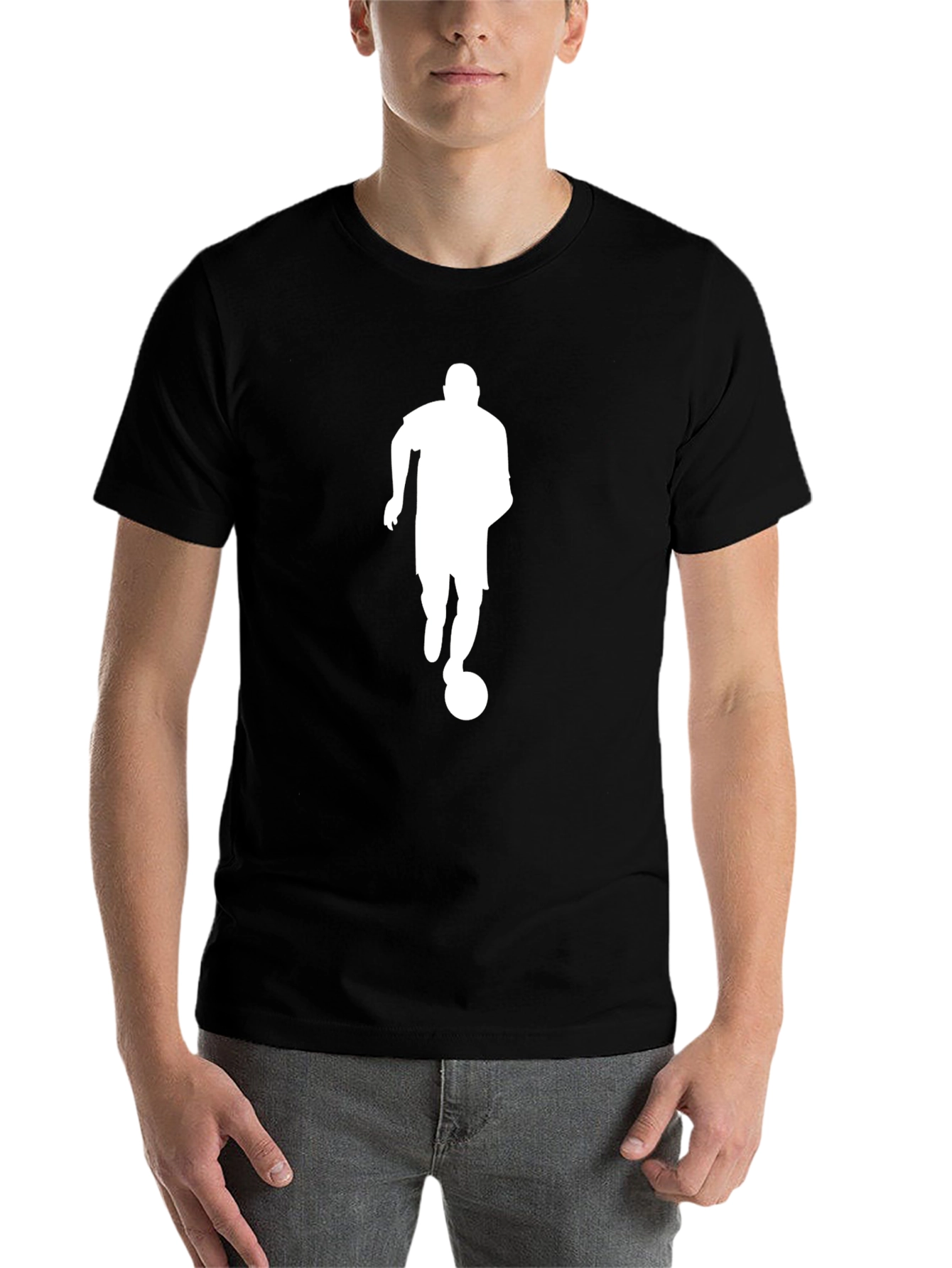 Black Soccer Player Silhouette Black T-Shirt view 7