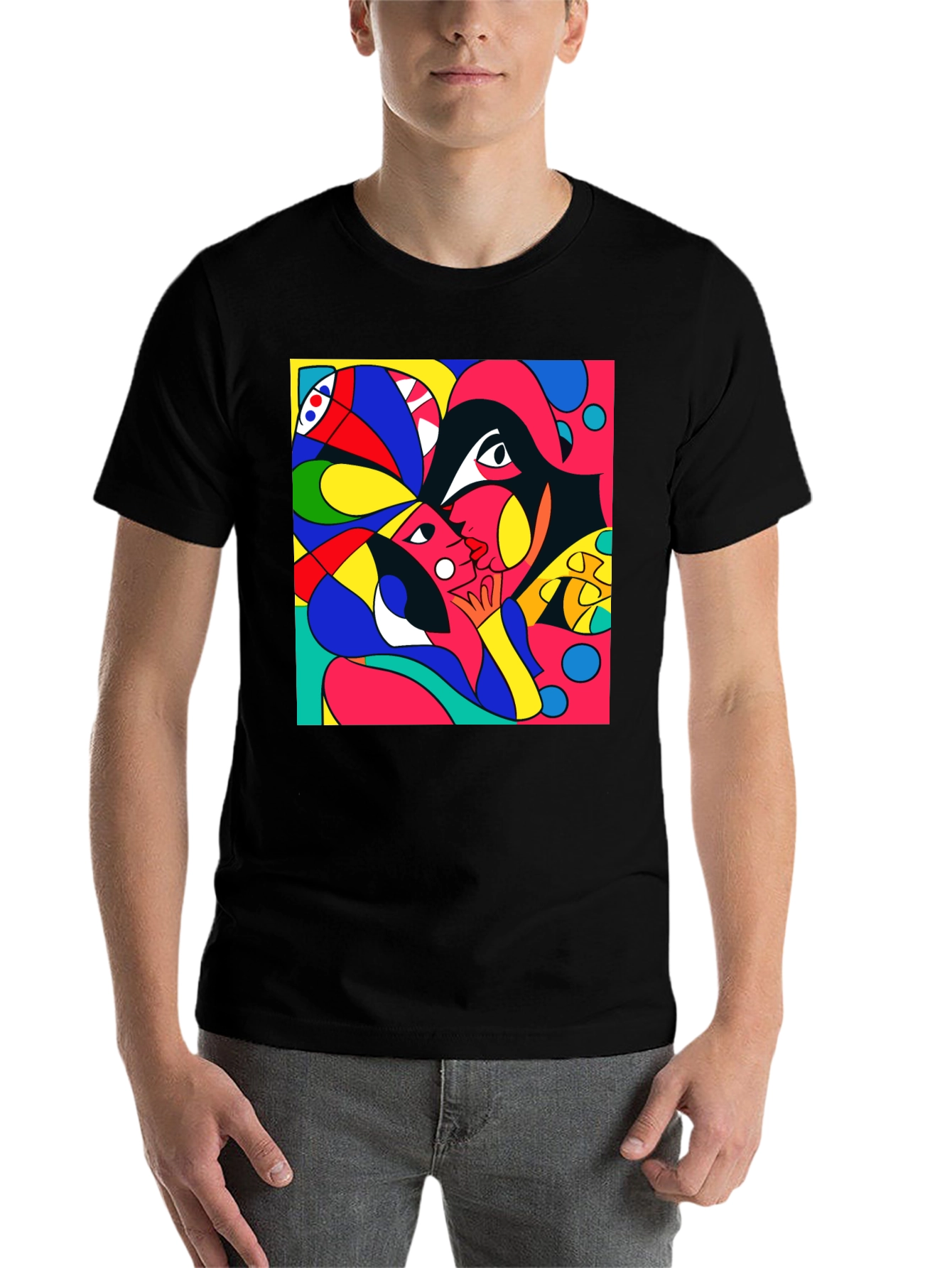 Black Abstract Art Graphic Tee - Modern Casual Style view 7