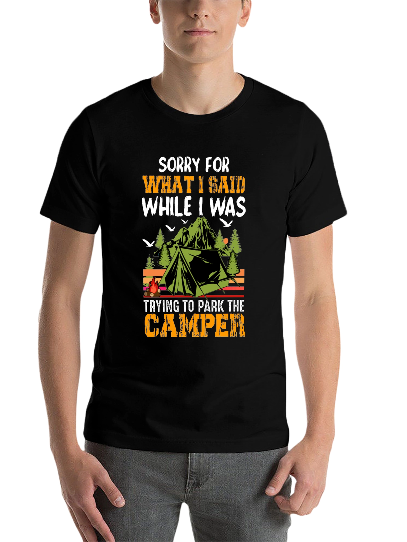 Black Sorry What I Said Camper T-Shirt view 7