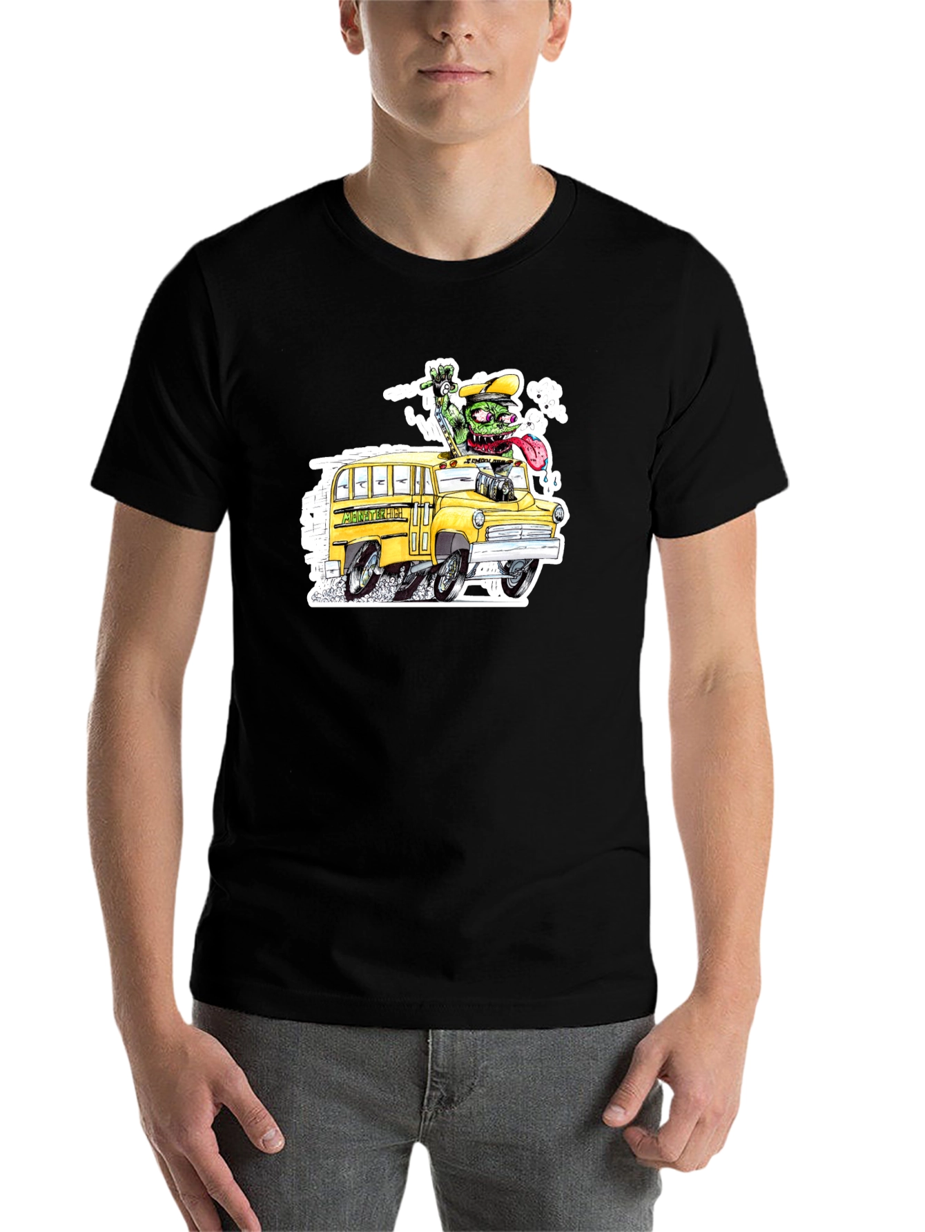 Black Monster School Bus Black T-Shirt view 7