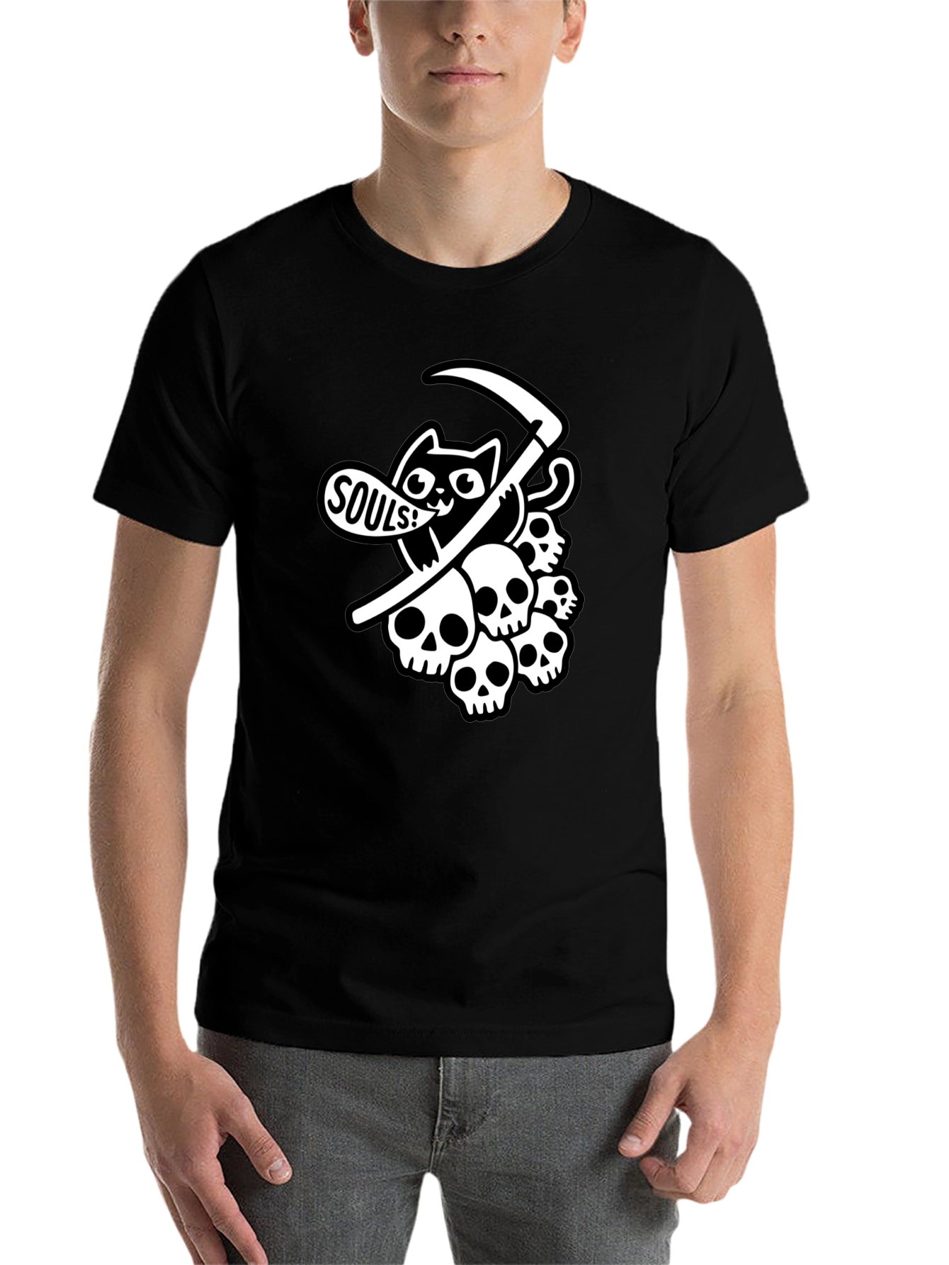 Black Grim Reaper Cat T-Shirt - Souls! view 7