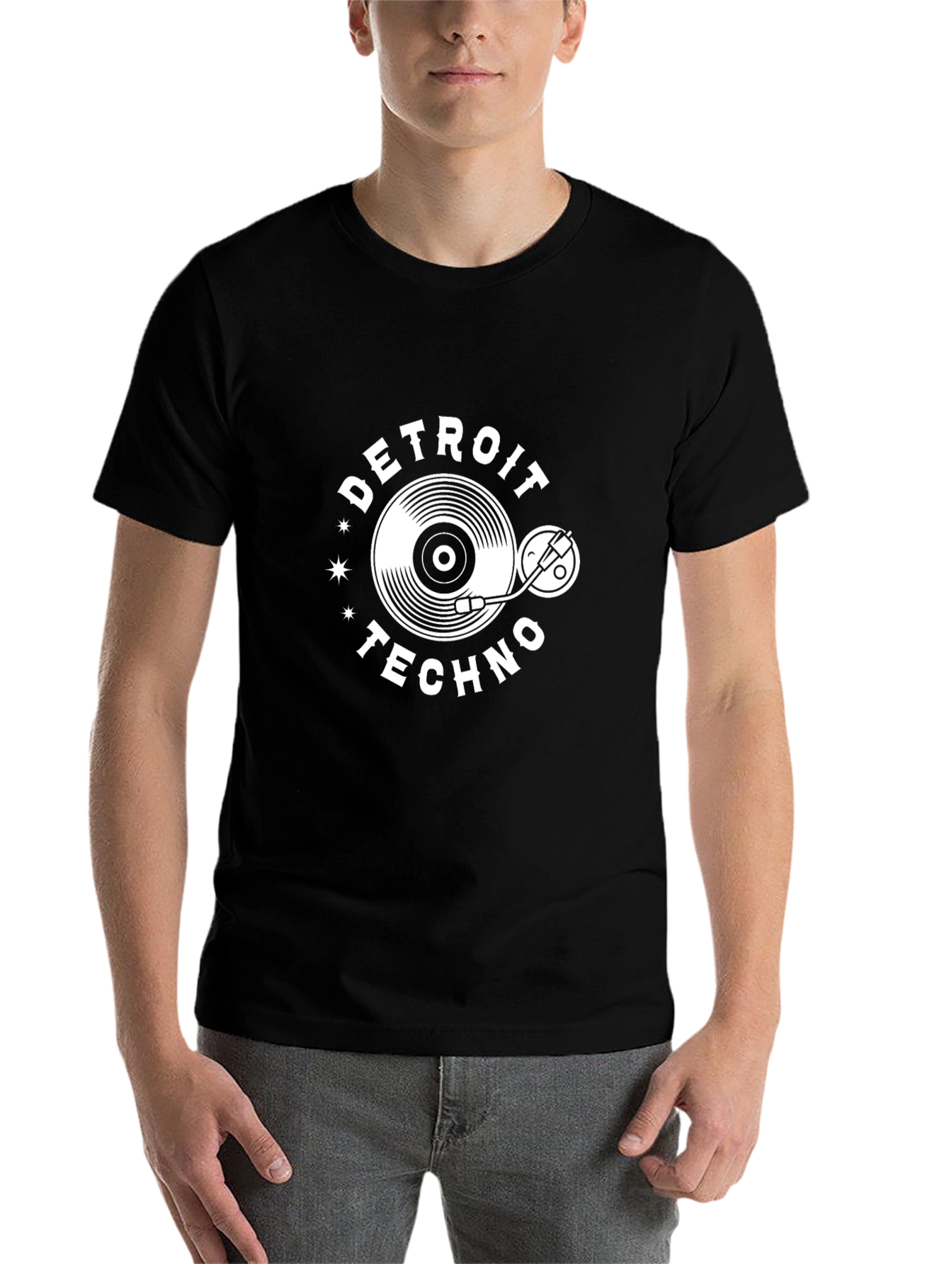 Black Detroit Techno Vinyl Record Graphic T-Shirt view 7