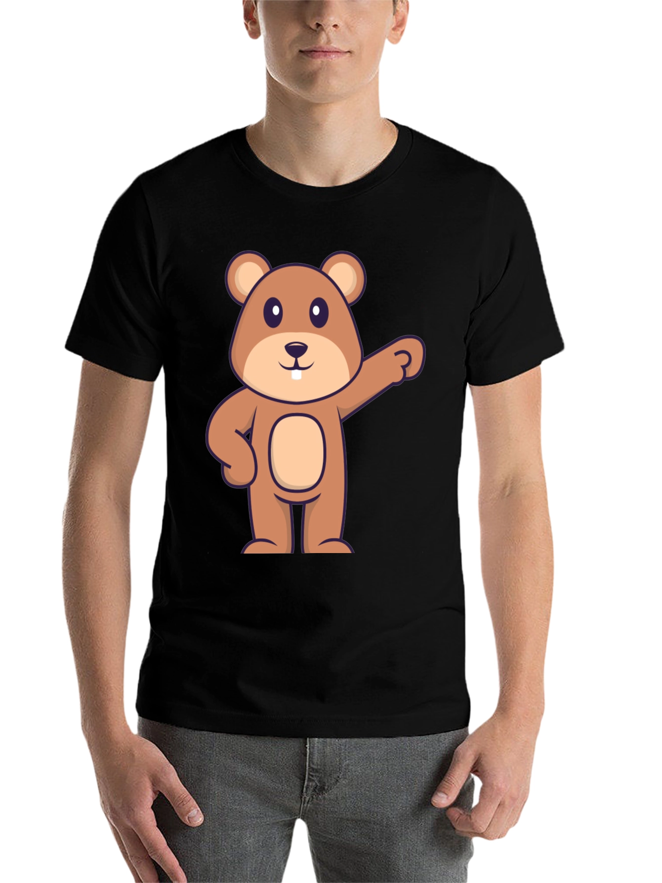 Black Cartoon Beaver Graphic Tee - Black Cotton view 7