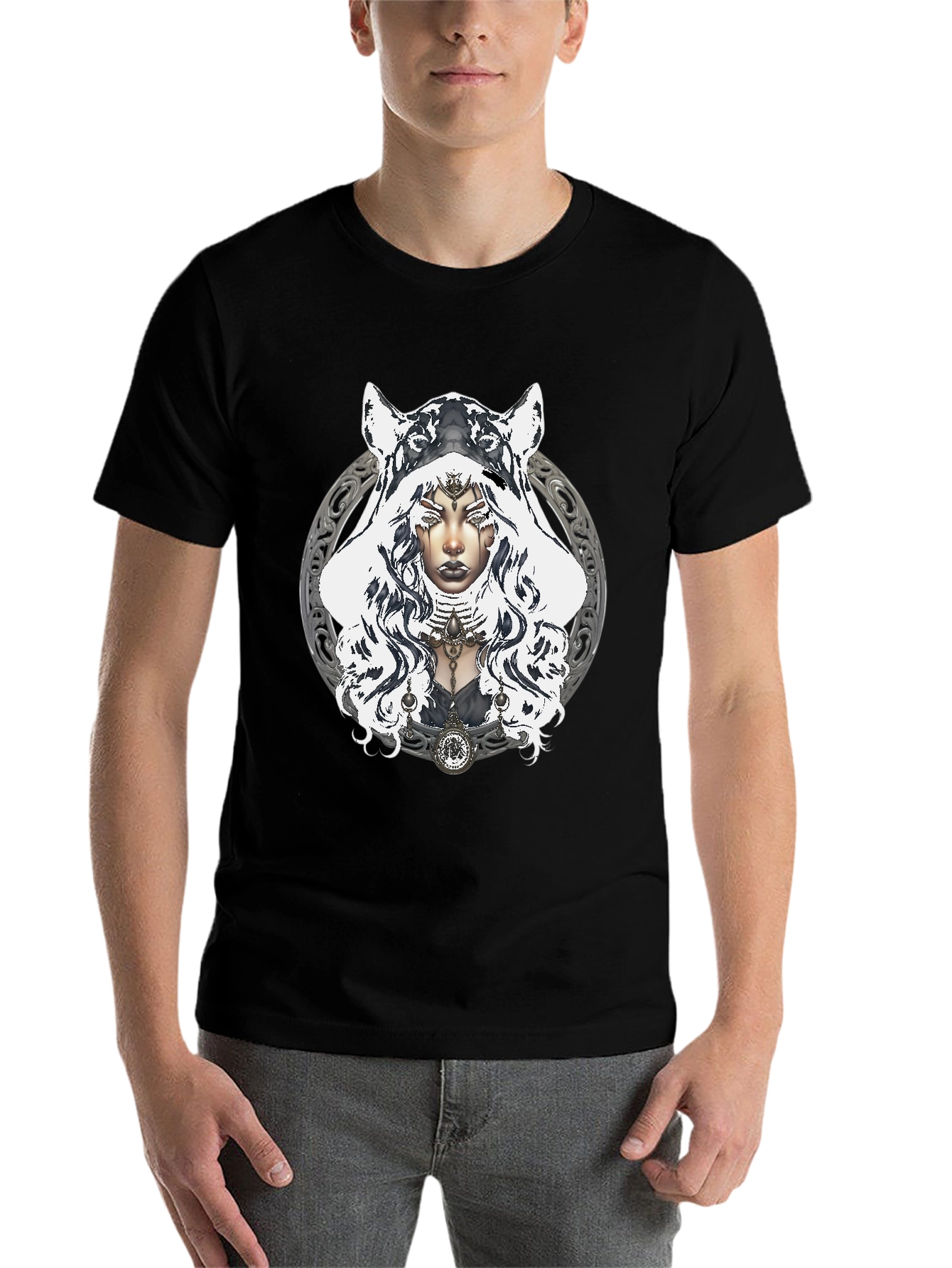 Black Mystic Wolf Hooded T-Shirt view 7