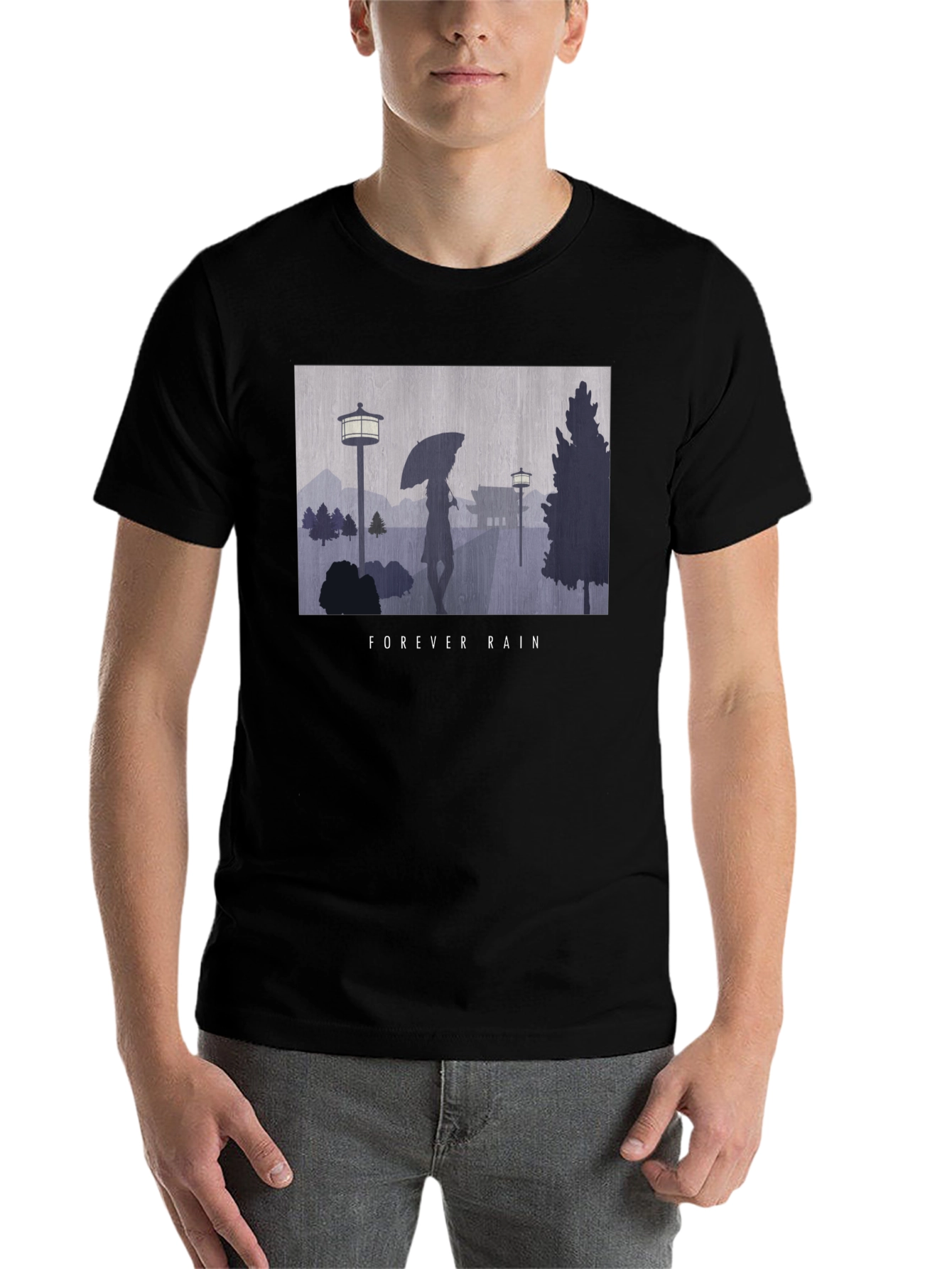 Black Forever Rain Graphic Tee - Unisex Black T-Shirt view 7
