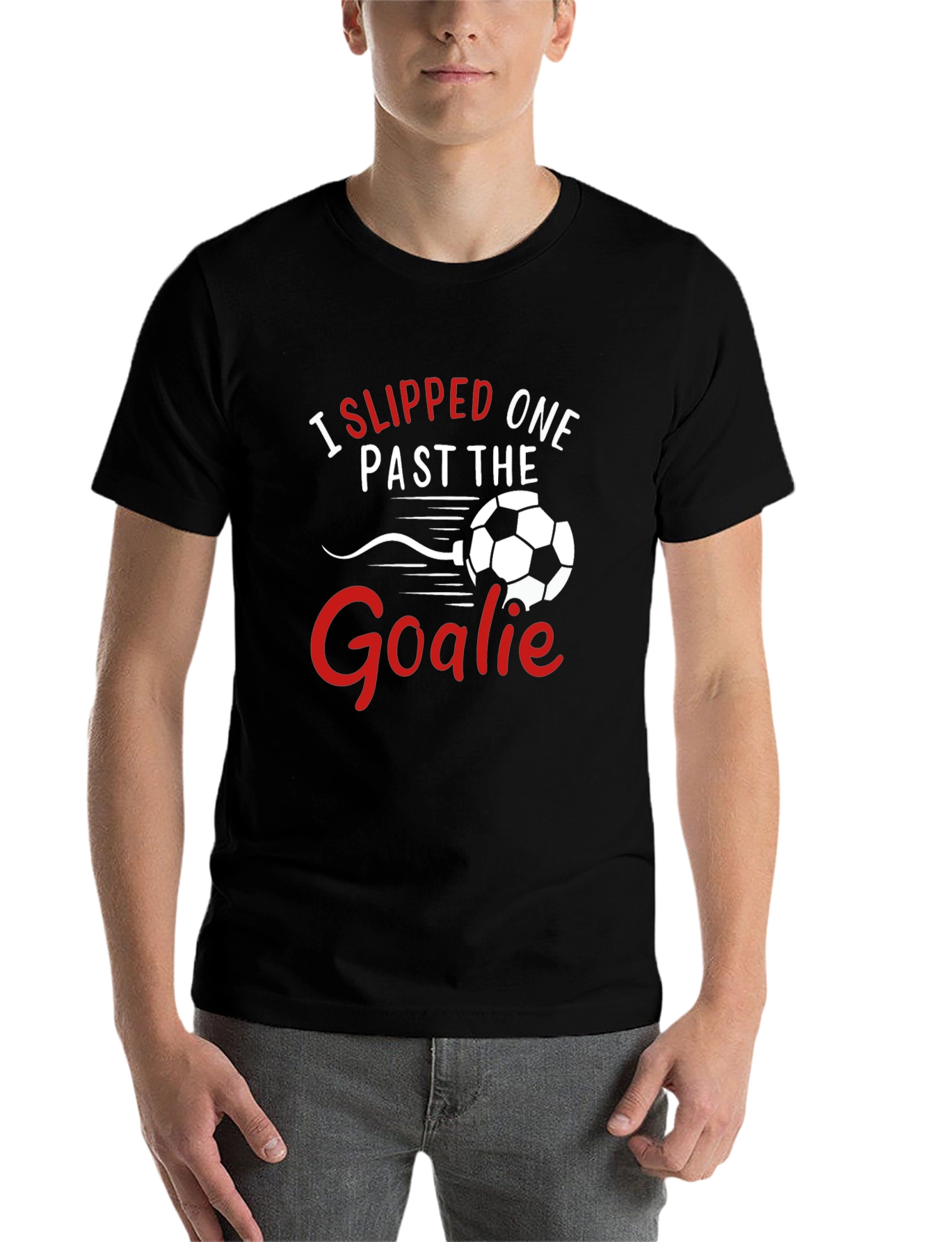 Black Funny Soccer T-Shirt: I Slipped One Past The Goalie view 7
