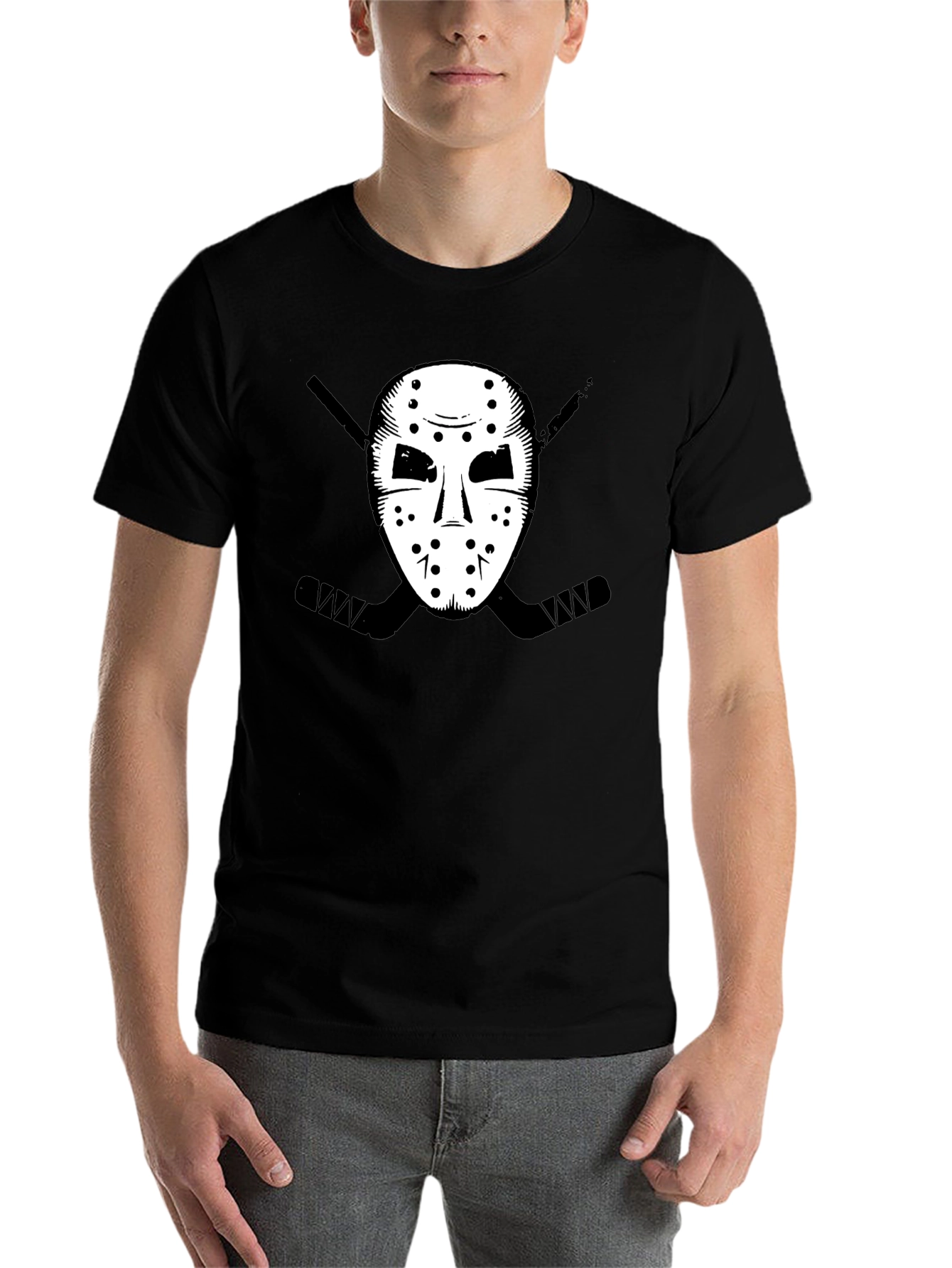 Black Hockey Mask Graphic Tee - Black T-Shirt view 7