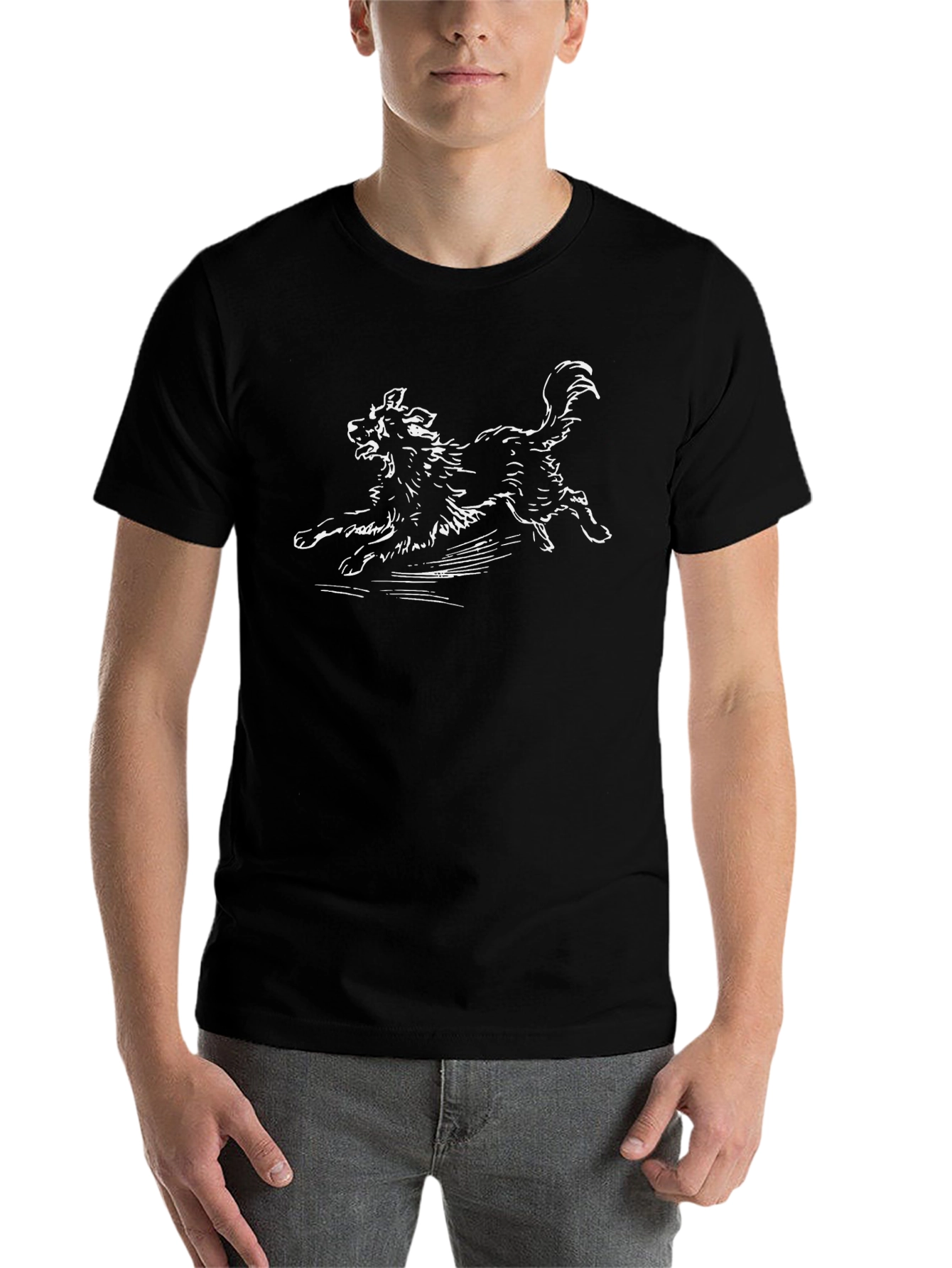 Dog Sketch Graphic Black T-Shirt - 7