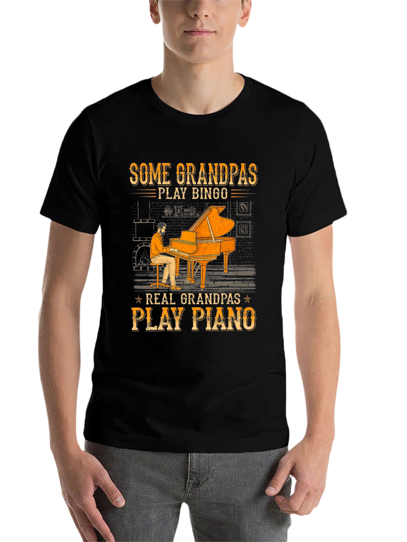 Black Grandpa Piano Player Graphic Tee - Cool Grandparent Gift view 7