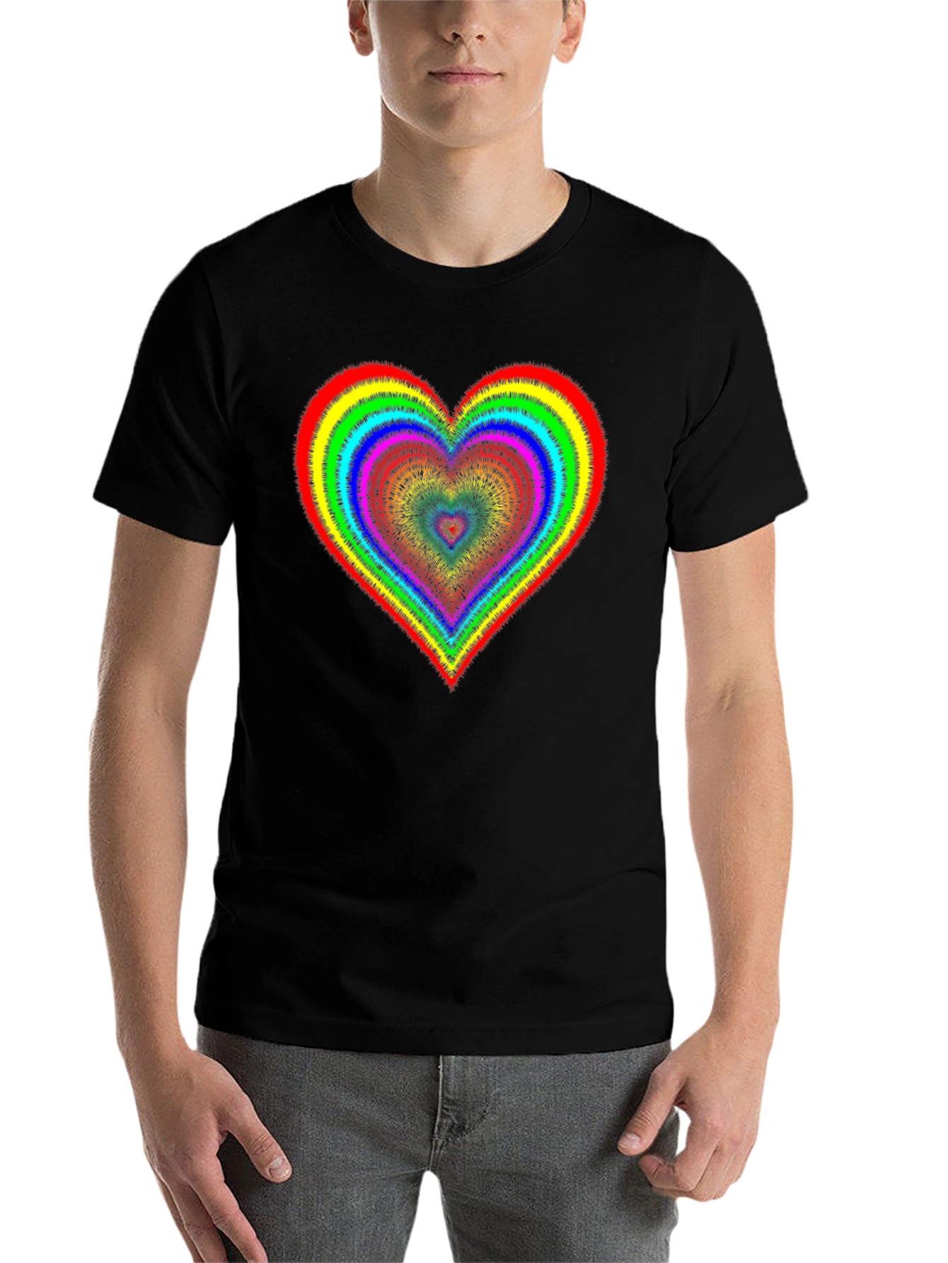 Black Rainbow Heart Graphic Black T-Shirt view 7