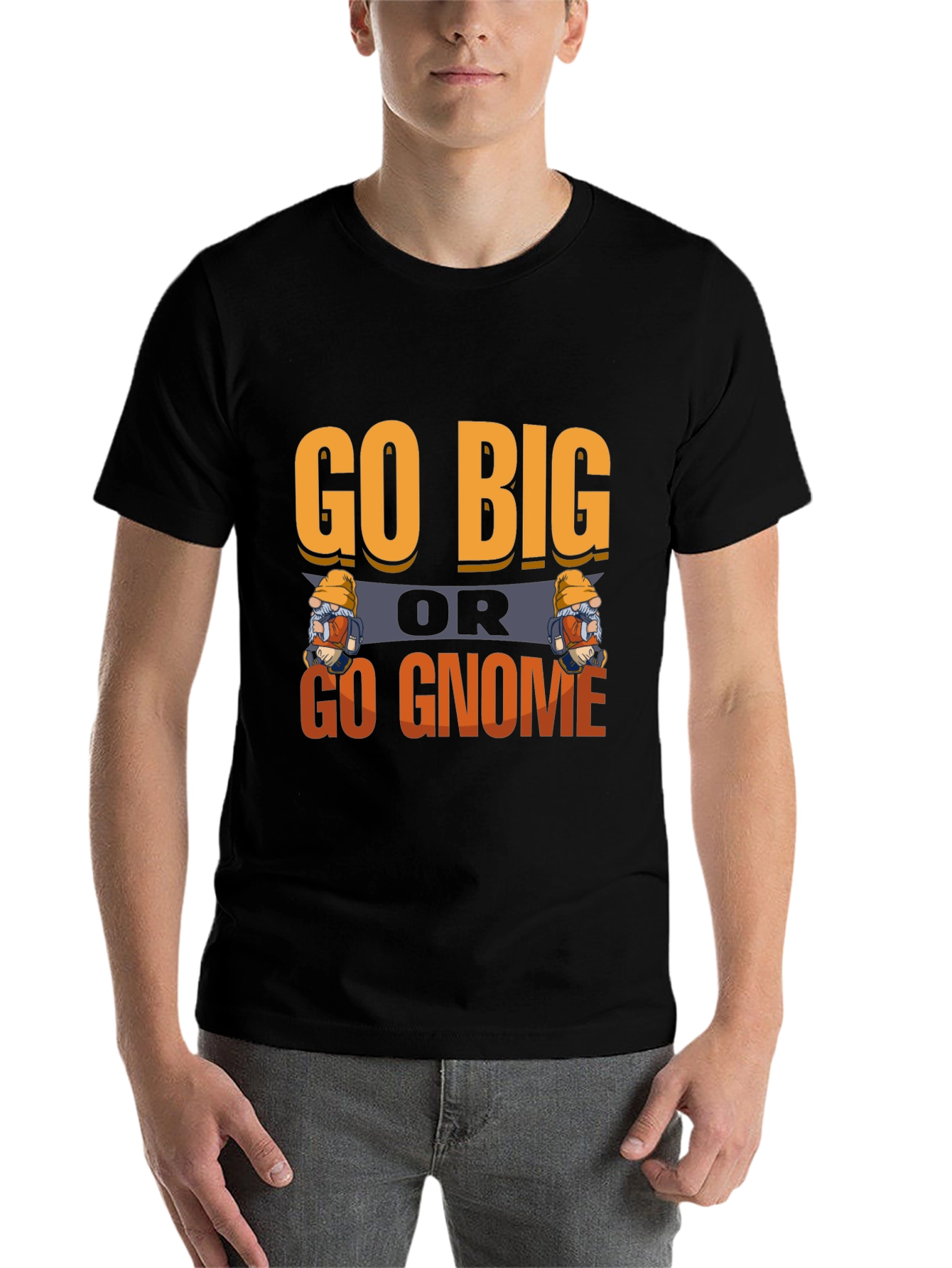 Black Go Big or Go Gnome Graphic Tee view 7