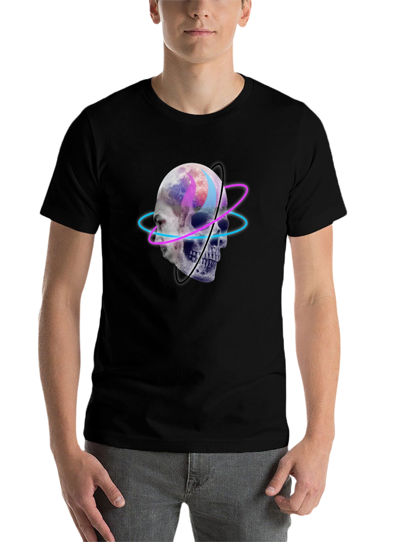 Black Skull Graphic Tee - Neon Orbit Design view 7