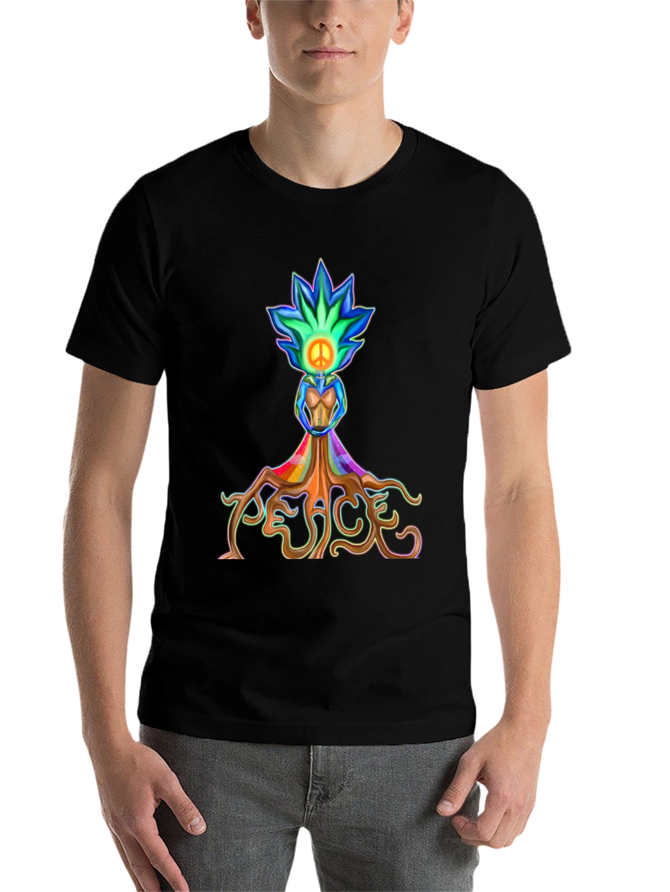 Black Peace Tree T-Shirt - Colorful Graphic Tee view 7
