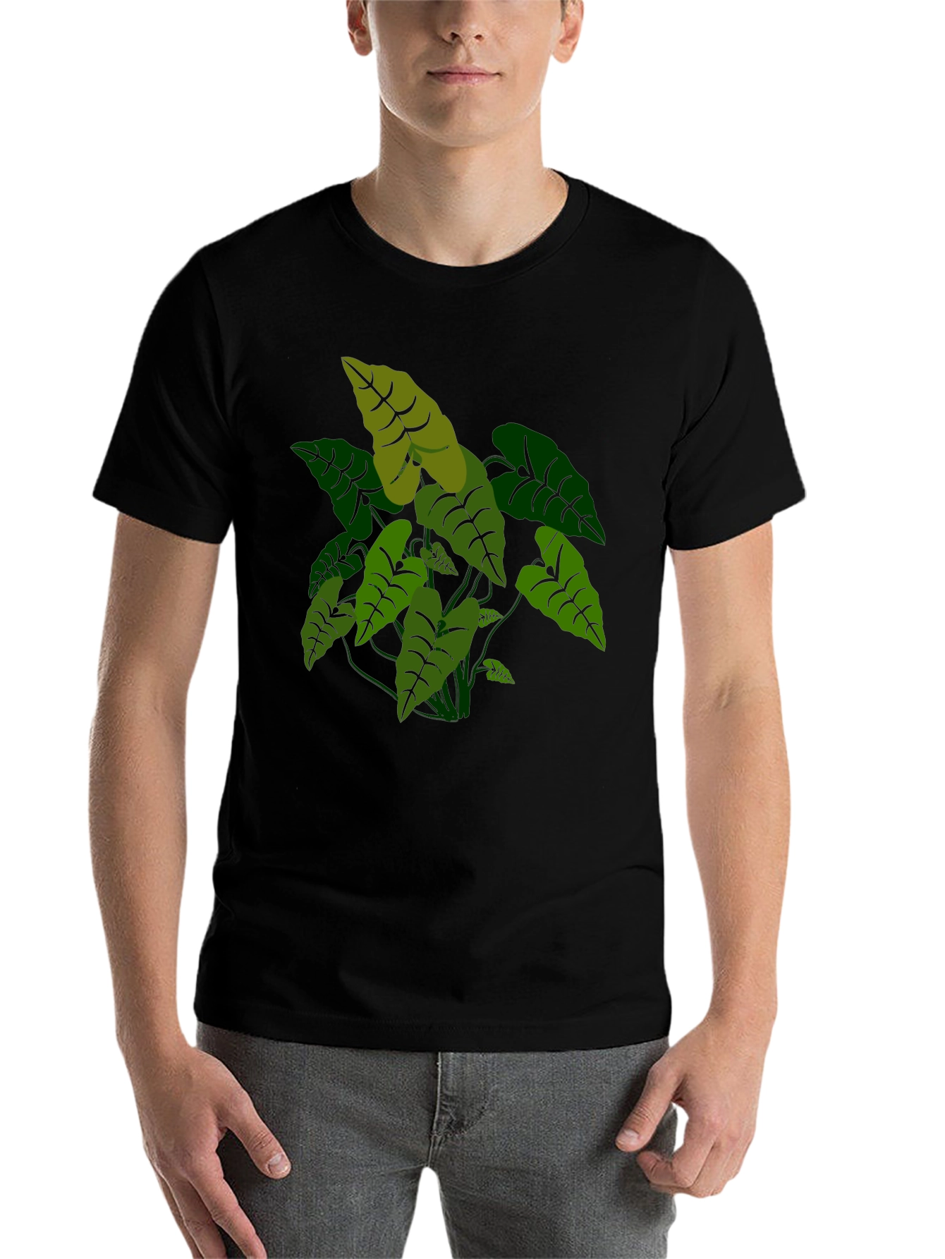 Black Tropical Plant Graphic Tee - Black Cotton T-Shirt view 7