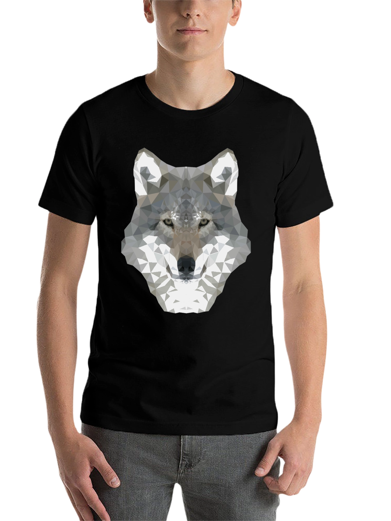 Black Geometric Wolf Graphic Tee - Modern Style view 7