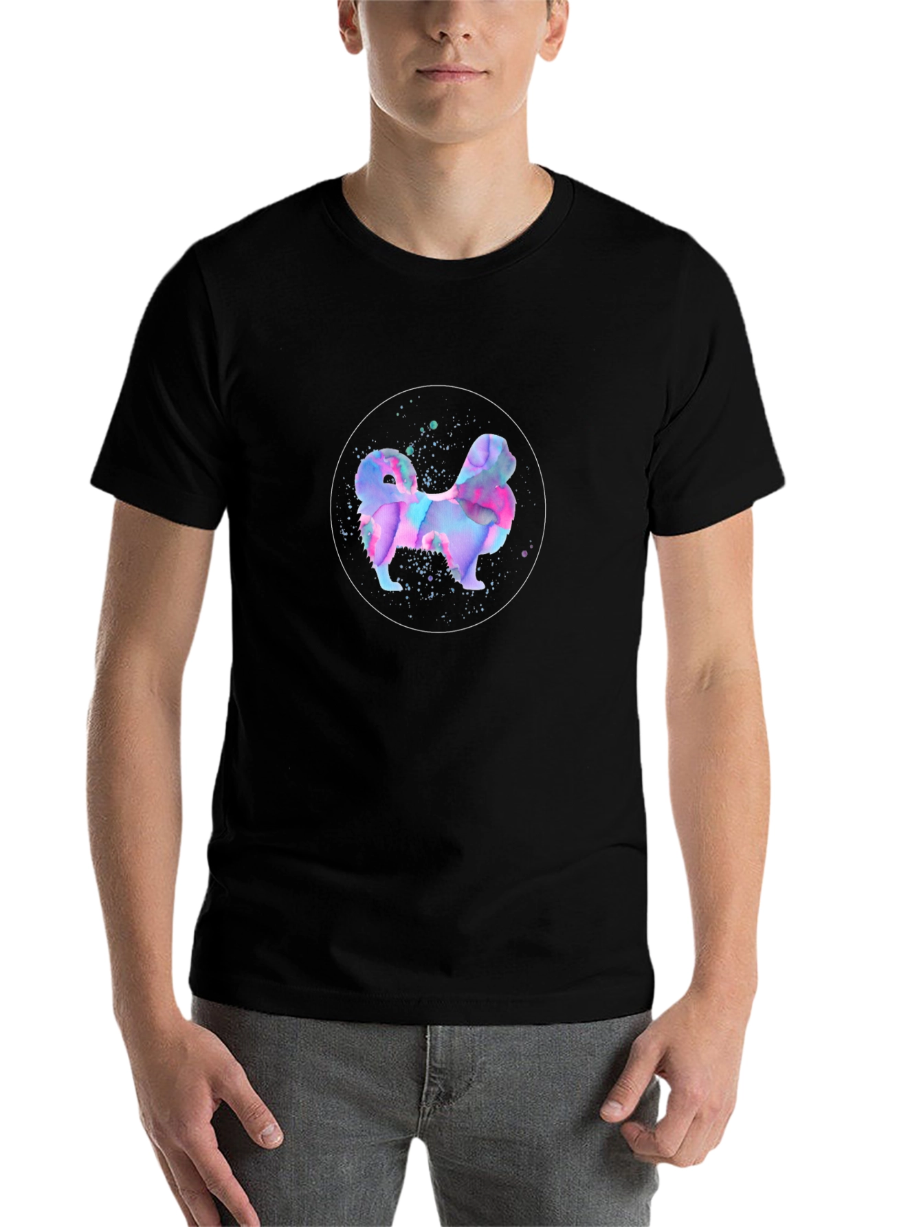 Black Dog Watercolor Art T-Shirt - Black view 7