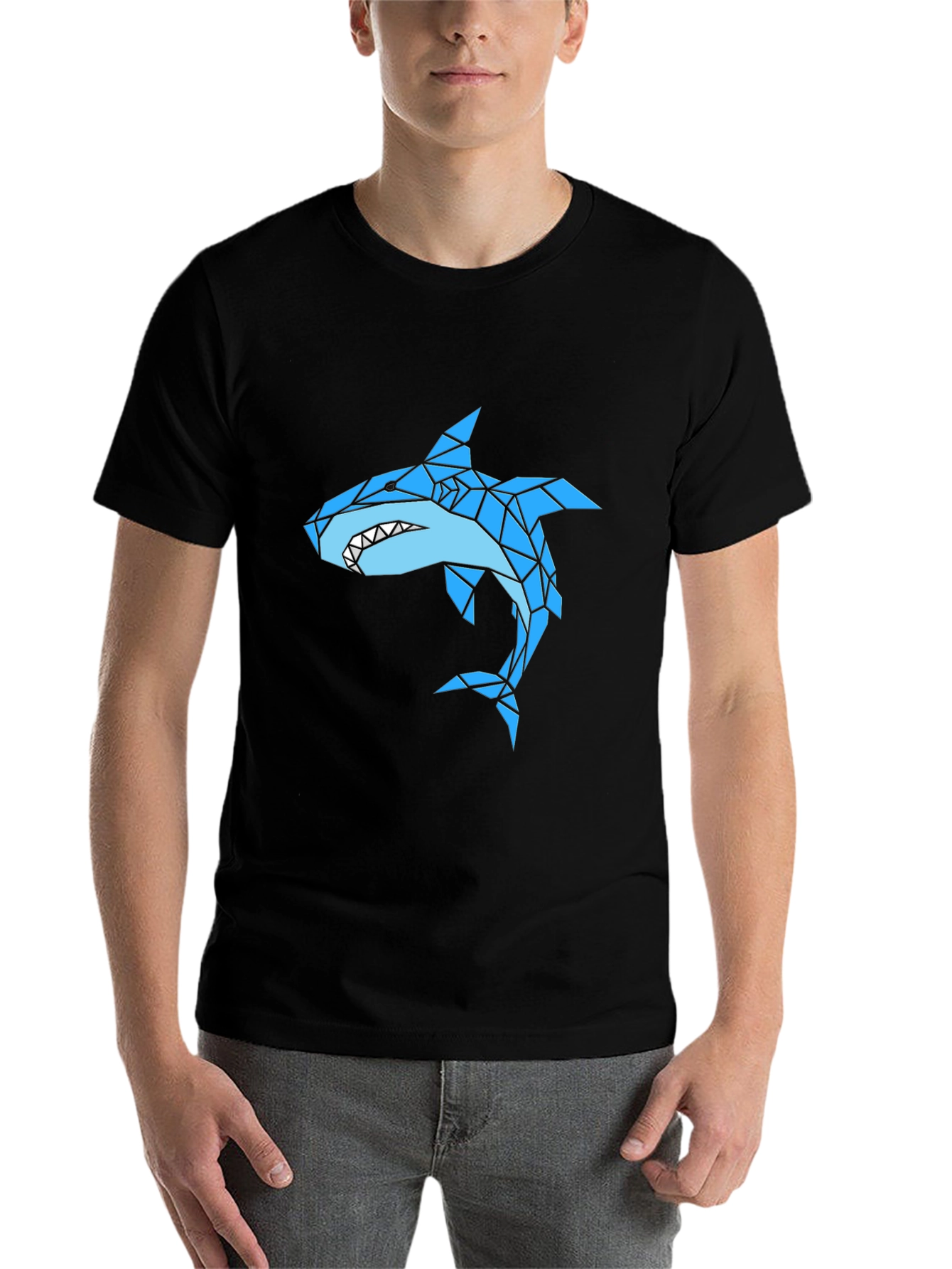 Black Geometric Shark Graphic Black T-Shirt view 7