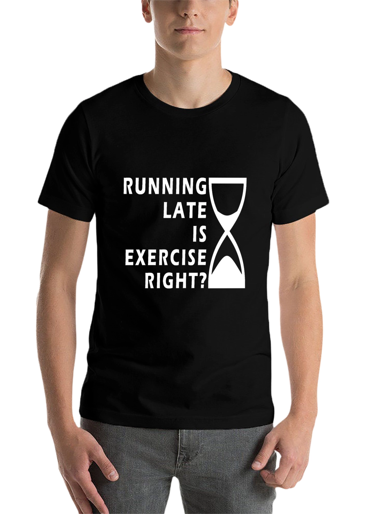 Black Funny Running Late Exercise T-Shirt view 7