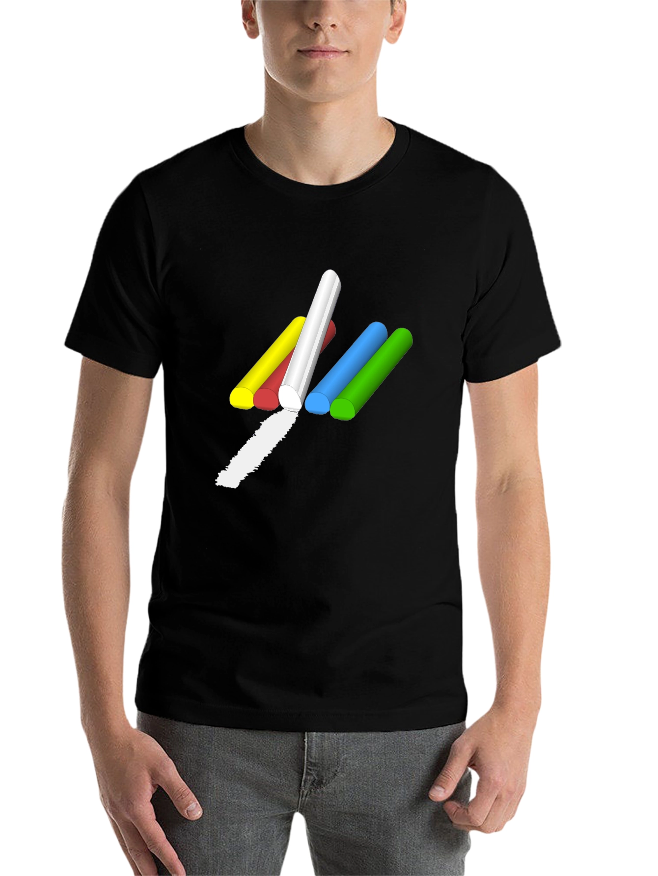 Black Colorful Chalk T-Shirt - Black Cotton Tee view 7