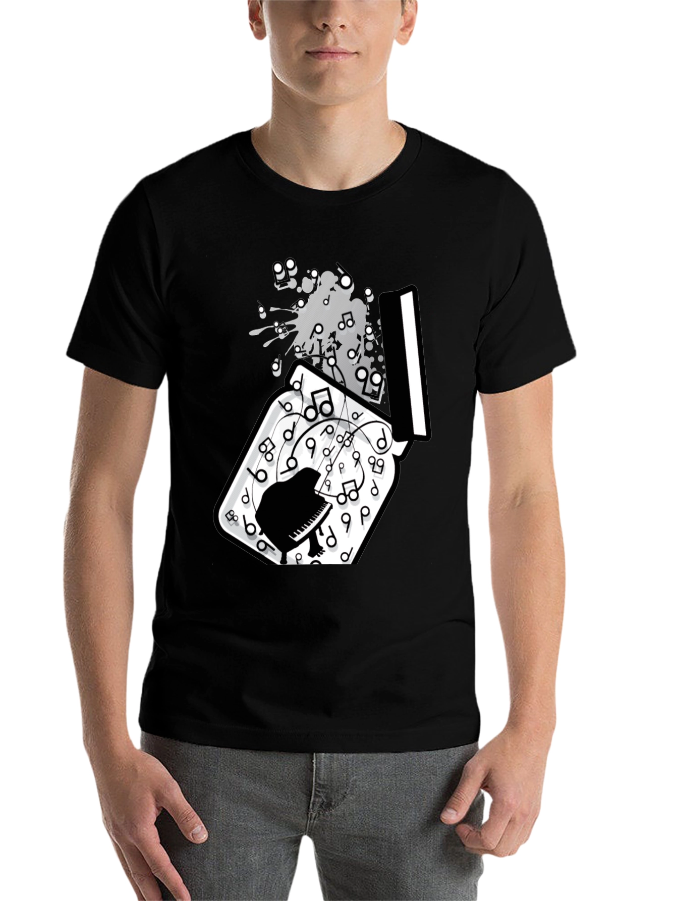Black Piano Music Notes T-Shirt view 7