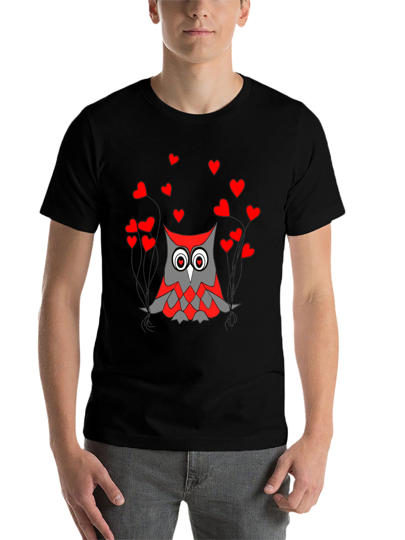 Black Owl Love Graphic Tee - Black Crew Neck T-Shirt view 7